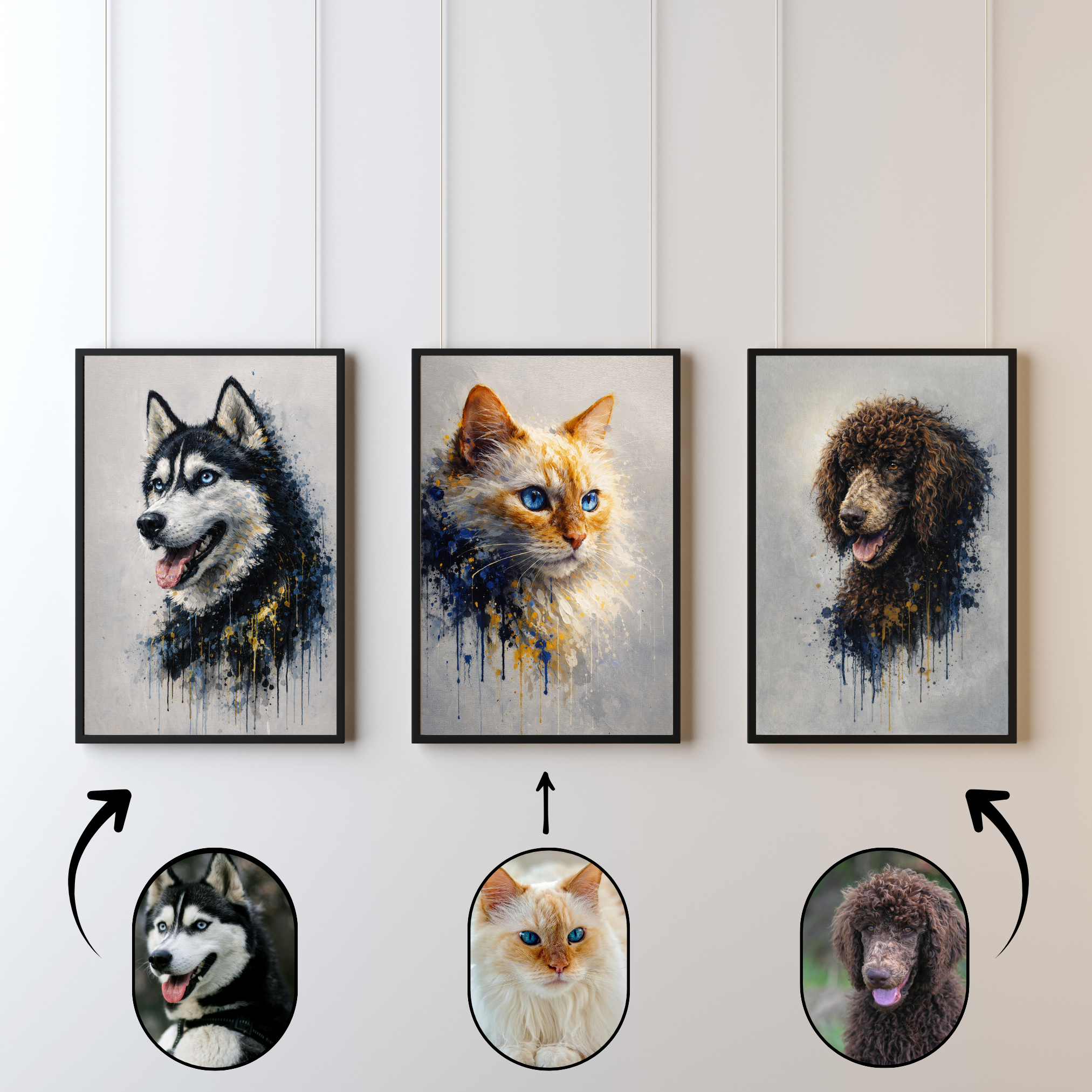 Portrait Animal Personnalisé Peinture Artistique – Poster Moderne Chien ou Chat Style Aquarelle Abstraite