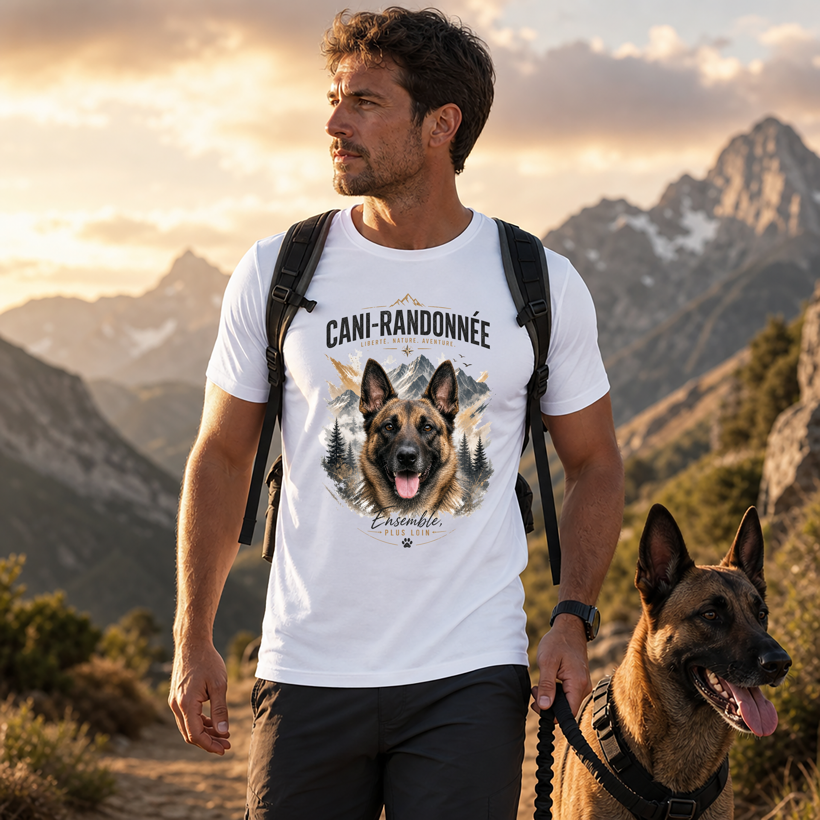 T-shirt Cani-Randonnée Personnalisé avec Votre Chien – T-shirt Unisexe – Design Outdoor Premium
