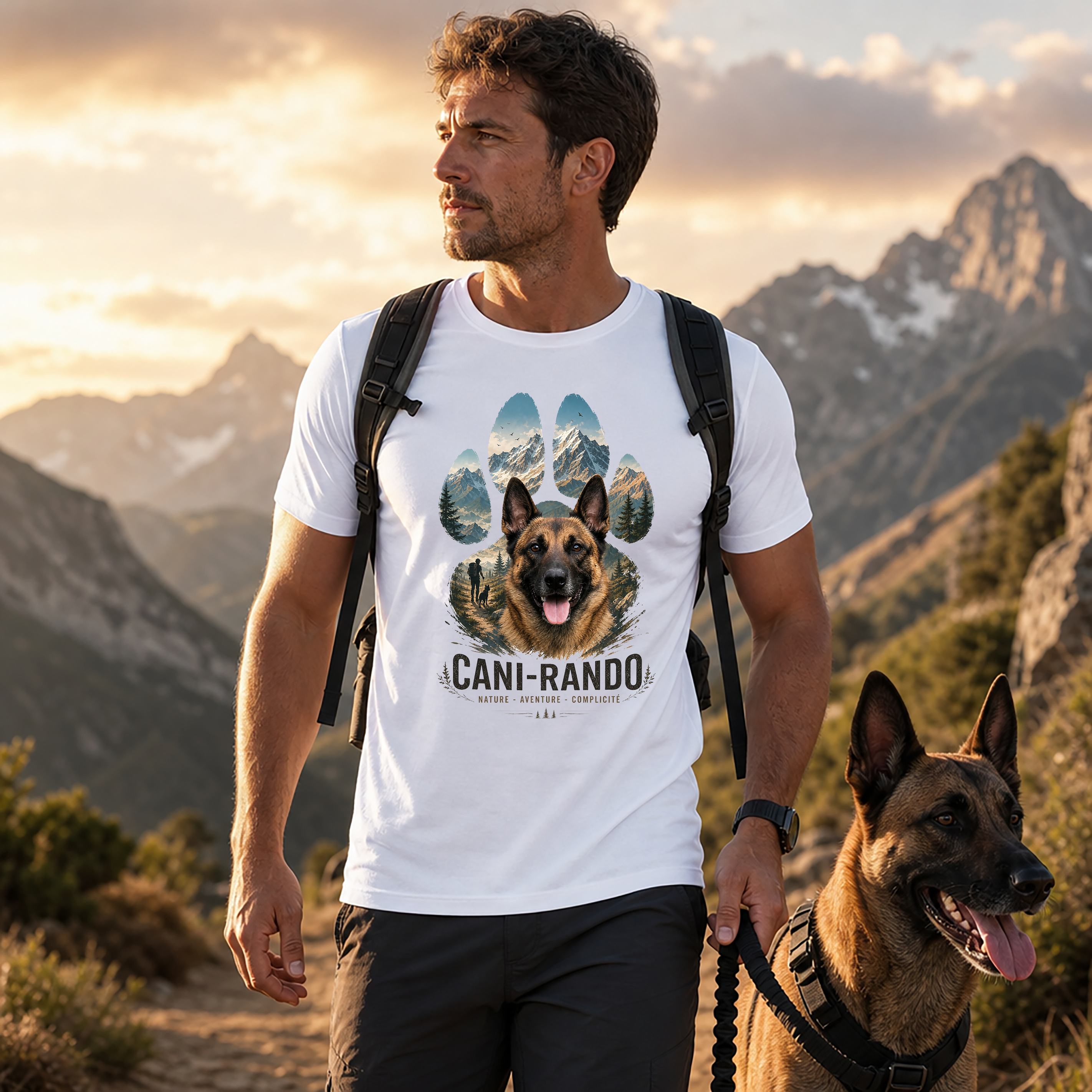 T-shirt Cani-Rando Personnalisé avec Votre Chien – T-shirt Unisexe – Design Nature & Montagne