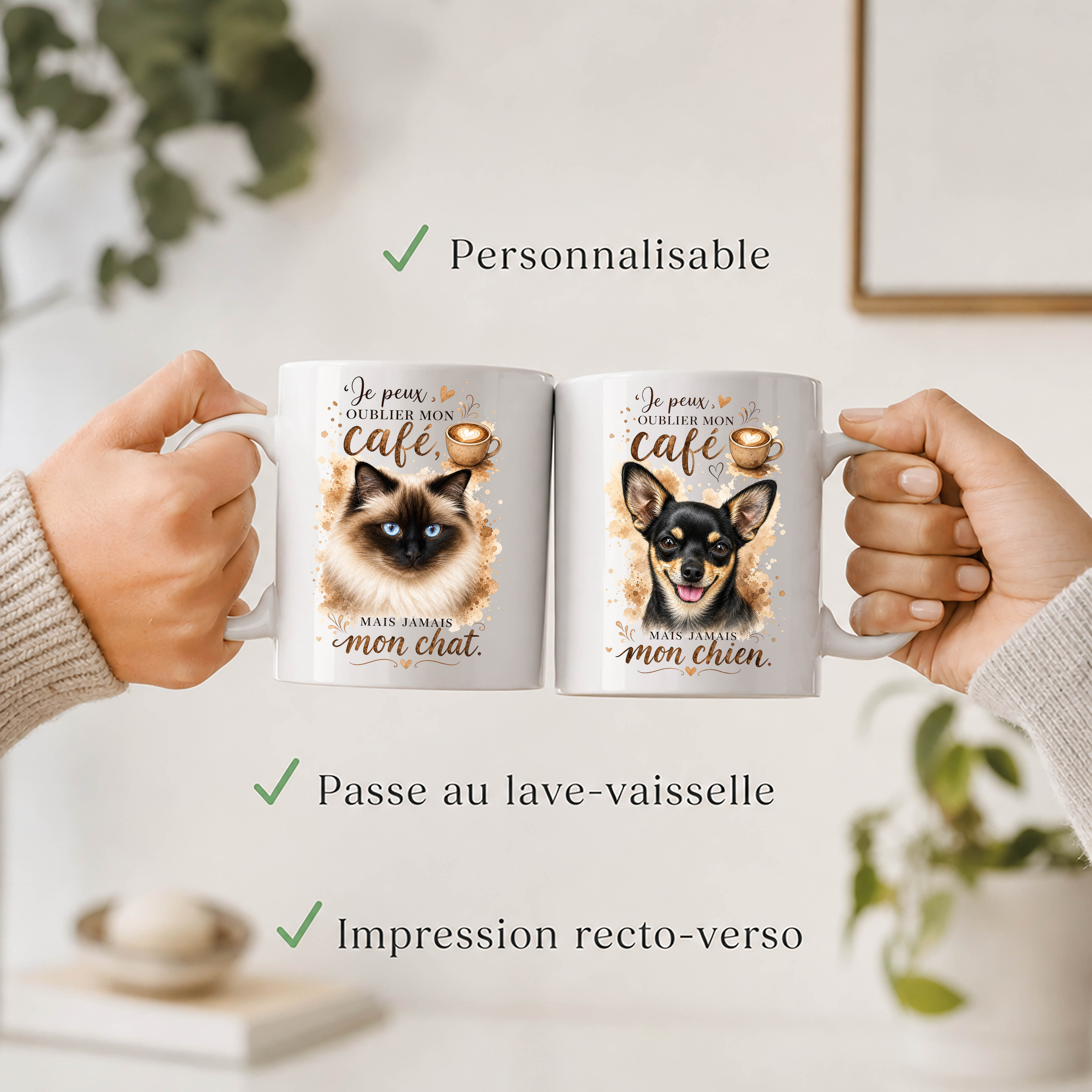Mug Personnalisé Photo Chien ou Chat 11 oz – Cadeau Original pour Propriétaire d'Animaux – Mug Café Personnalisé