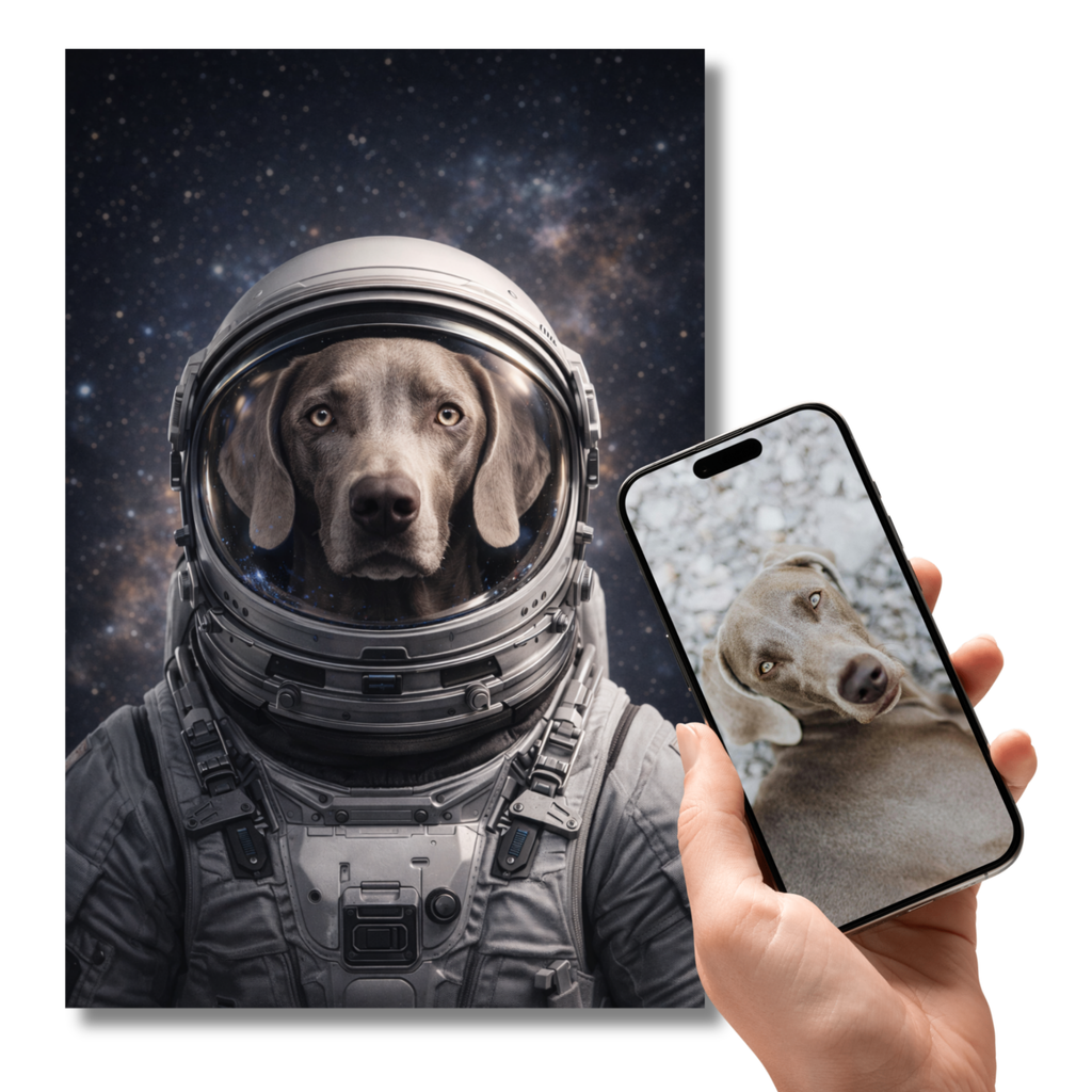 Portrait Animal Personnalisé Astronaute – Poster Chien ou Chat Univers Espace