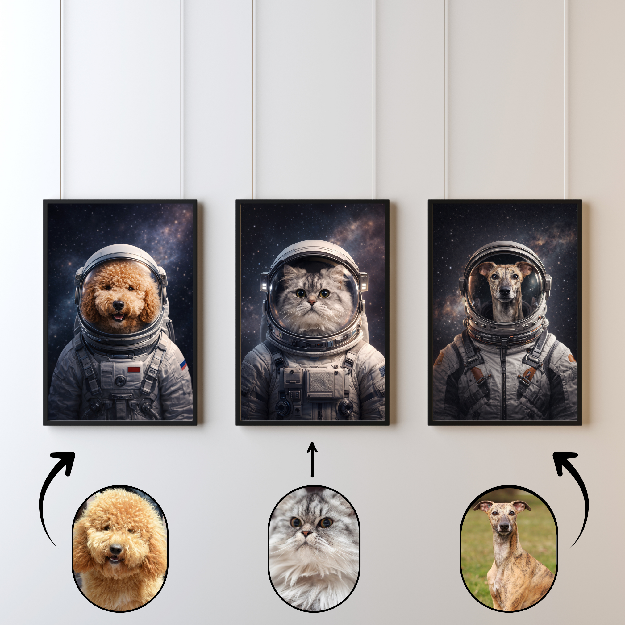 Portrait Animal Personnalisé Astronaute – Poster Chien ou Chat Univers Espace