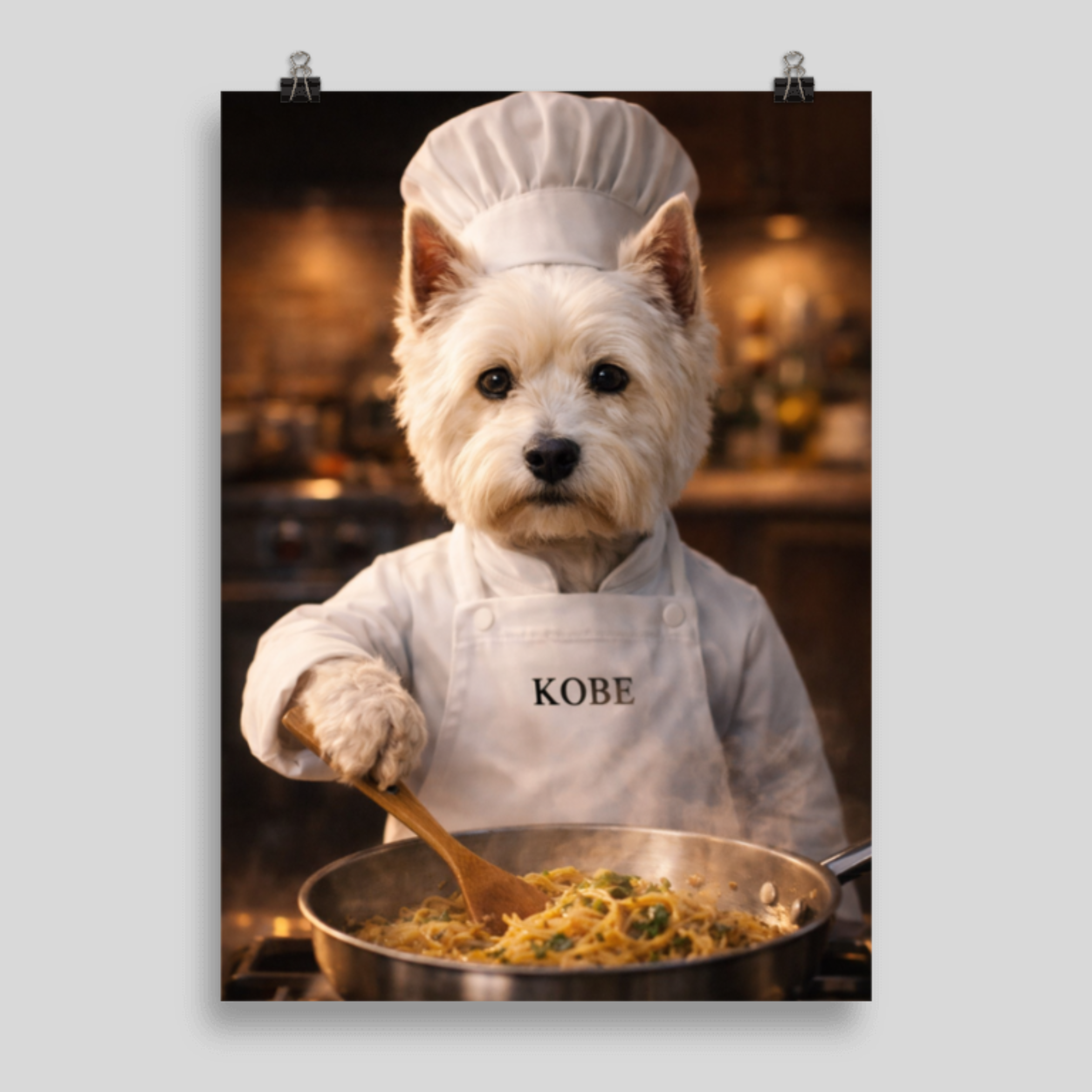 Portrait Animal Personnalisé Chef – Poster Chien ou Chat Cuisinier avec Prénom