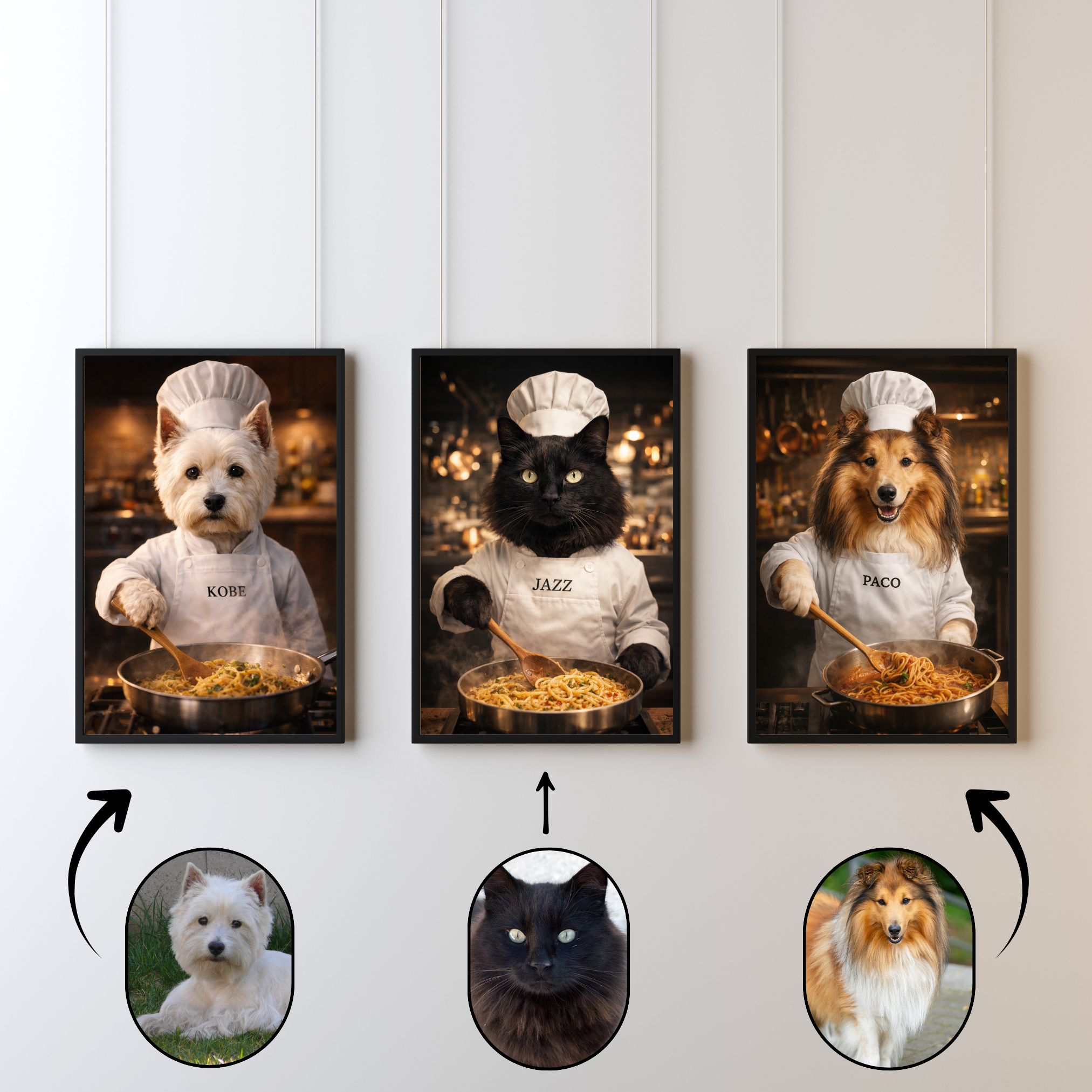 Portrait Animal Personnalisé Chef – Poster Chien ou Chat Cuisinier avec Prénom