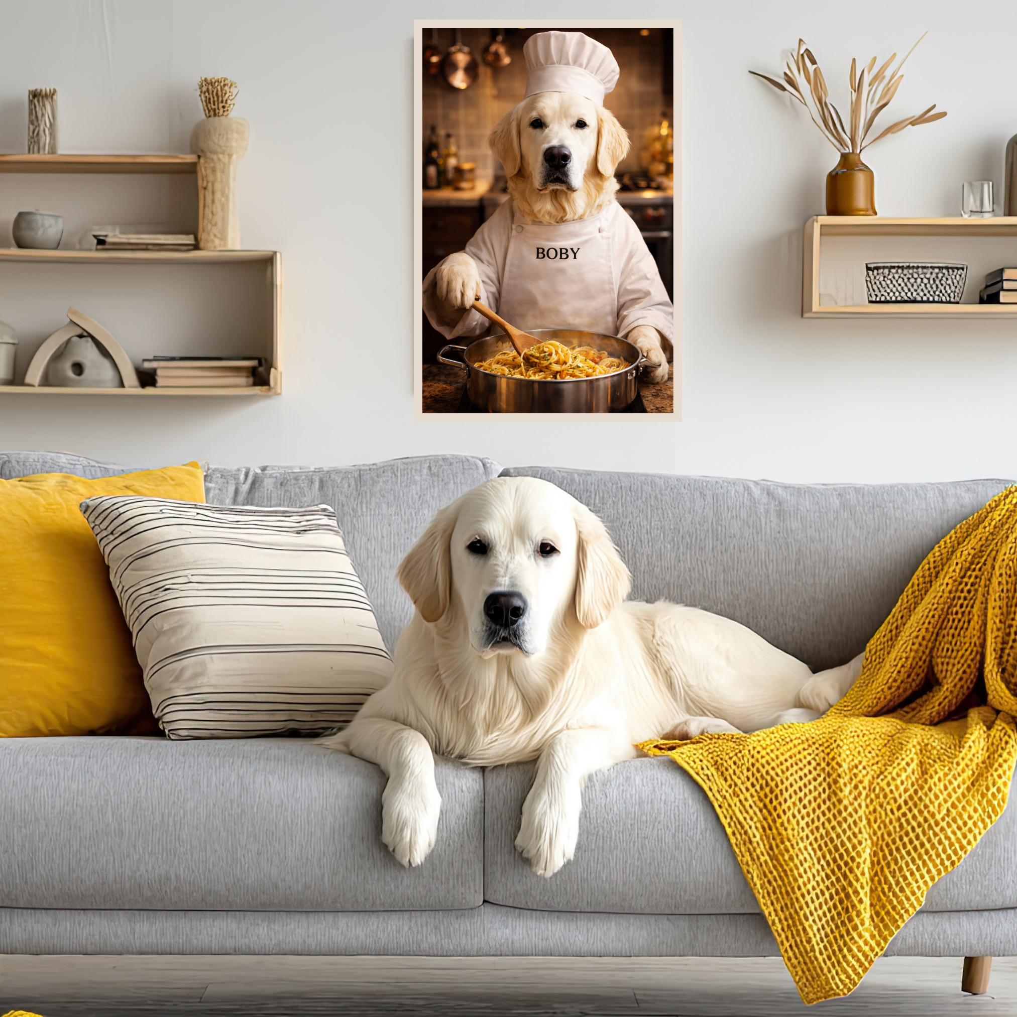 Portrait Animal Personnalisé Chef – Poster Chien ou Chat Cuisinier avec Prénom