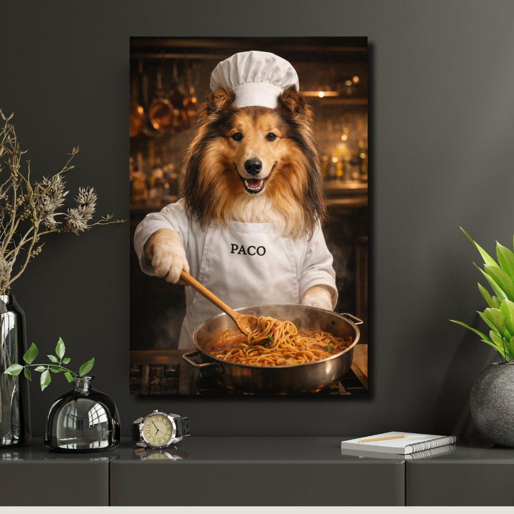 Portrait Animal Personnalisé Chef – Poster Chien ou Chat Cuisinier avec Prénom