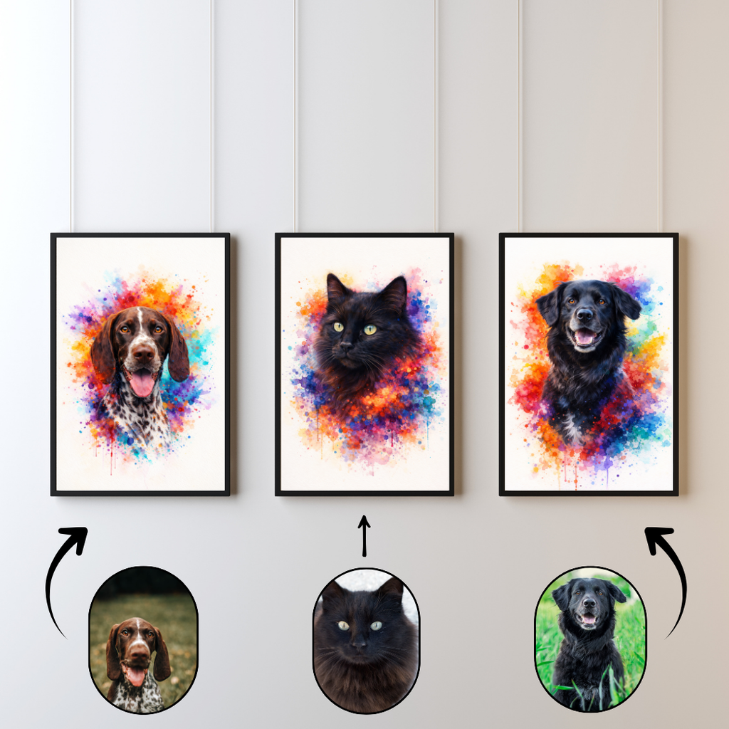 Portrait Animal Personnalisé Aquarelle Colorée – Poster Chien ou Chat Moderne