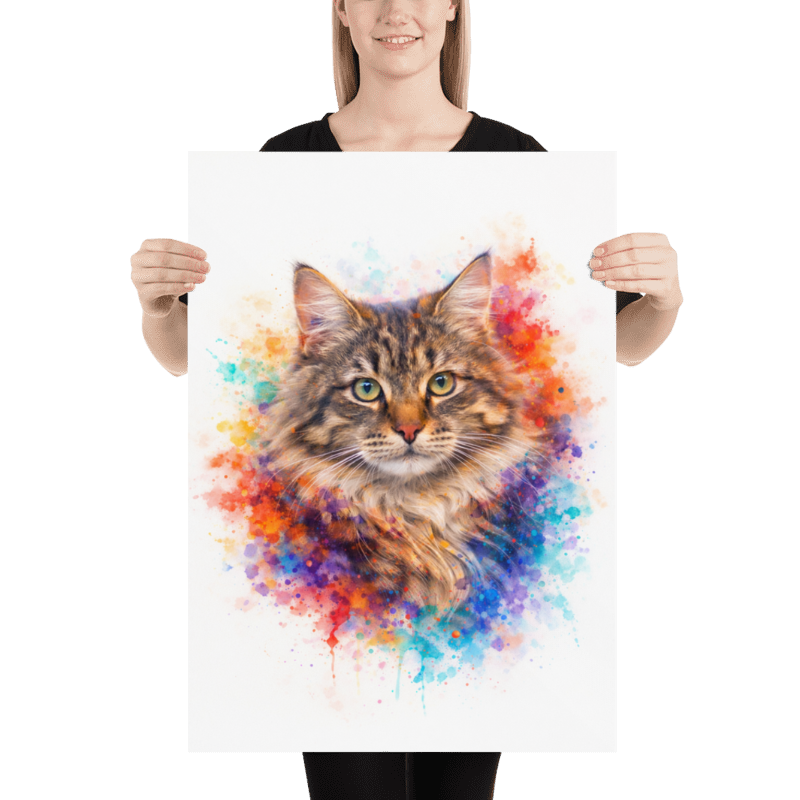 Portrait Animal Personnalisé Aquarelle Colorée – Poster Chien ou Chat Moderne