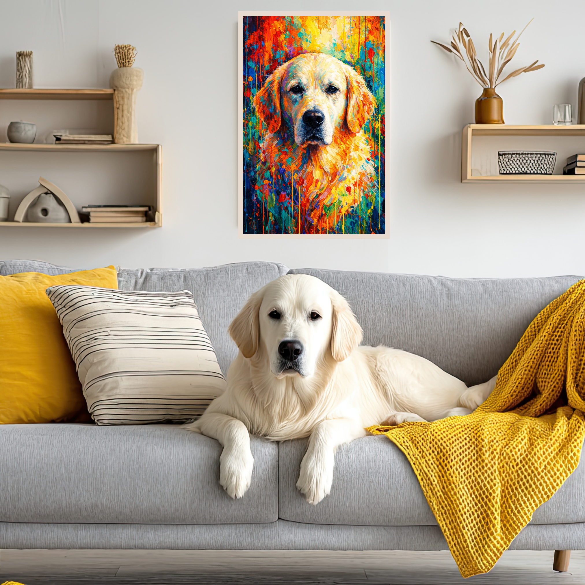 Poster Animal Personnalisé Peinture Colorée – Portrait Artistique Chien ou Chat Style Tableau Moderne