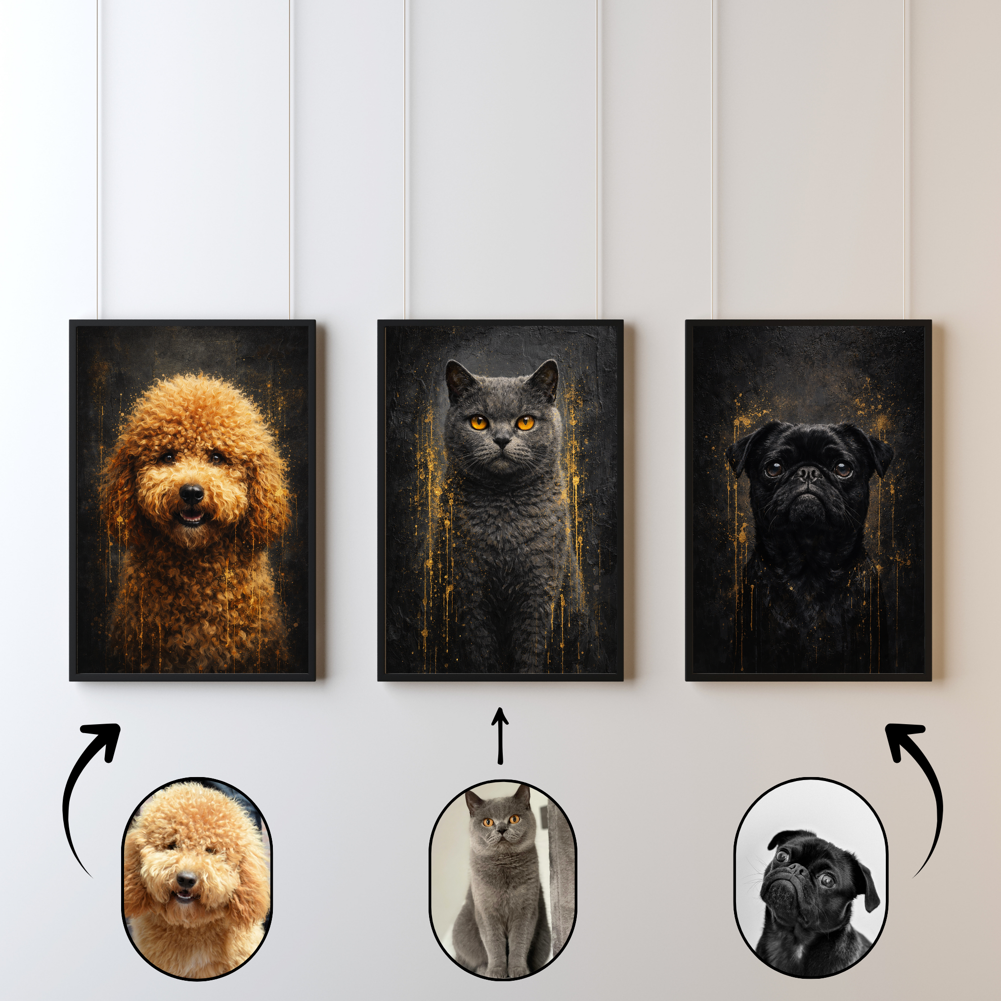 Portrait Animal Personnalisé Noir et Or – Poster Artistique Premium Chien ou Chat Style Luxe