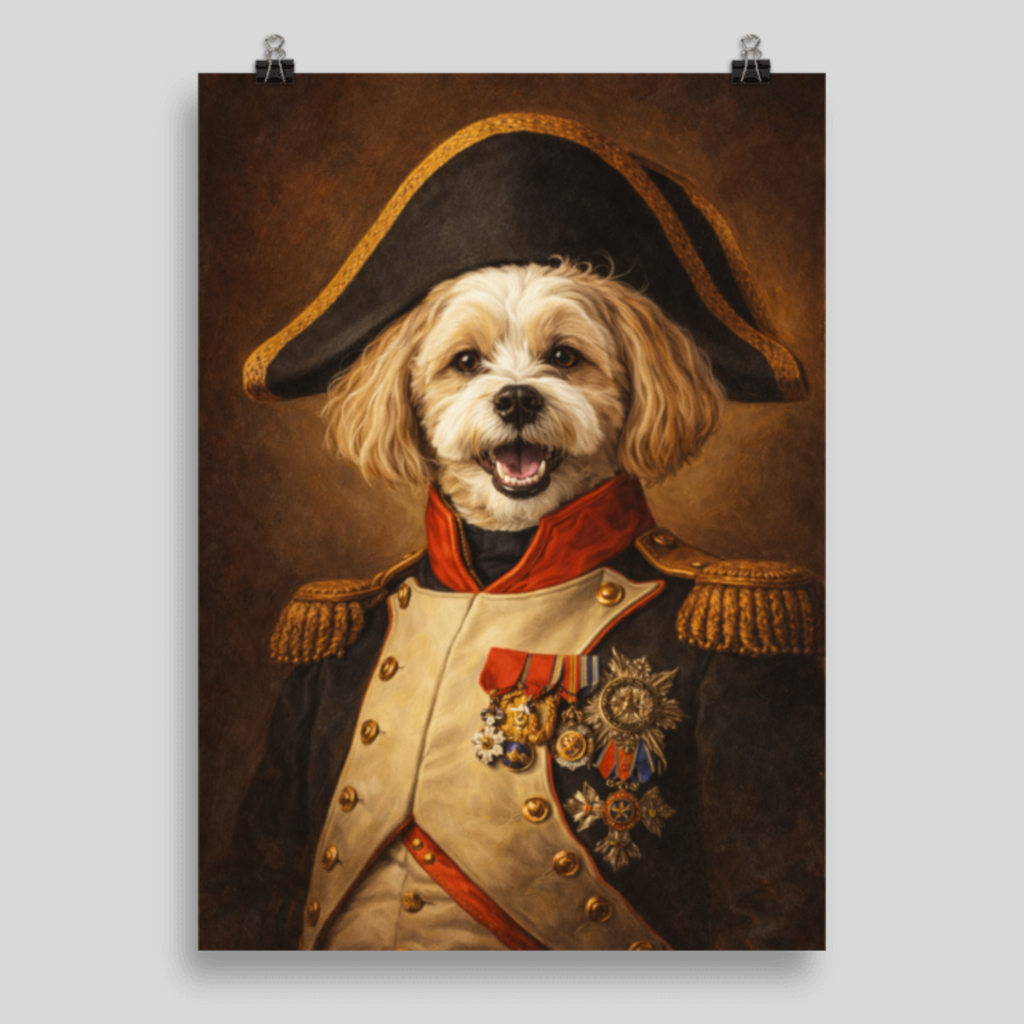 Portrait Animal Empereur Personnalisé – Poster Chien ou Chat Style Royal et Historique