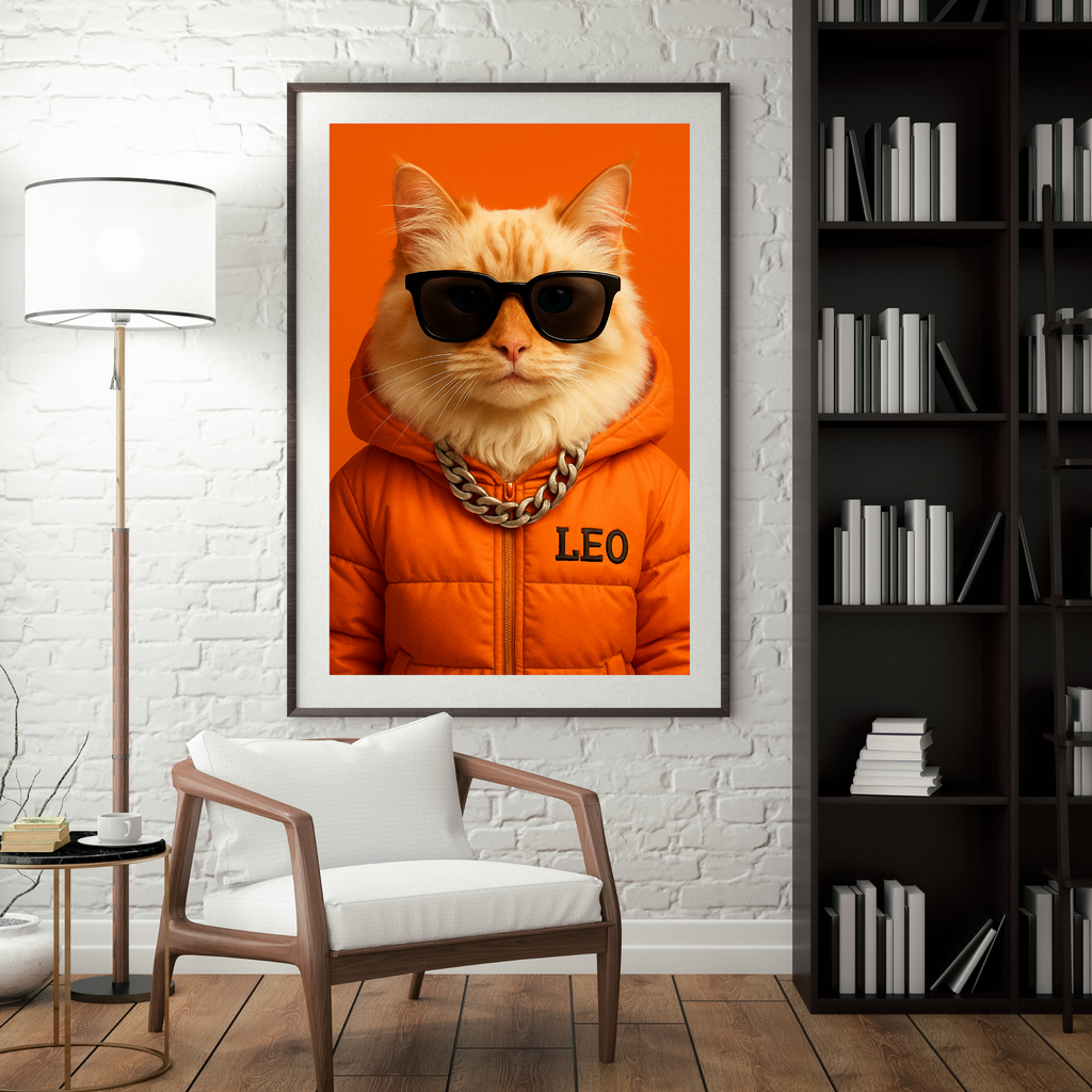 Portrait Animal Personnalisé Streetwear – Poster Chien ou Chat Style Mode Moderne avec Prénom