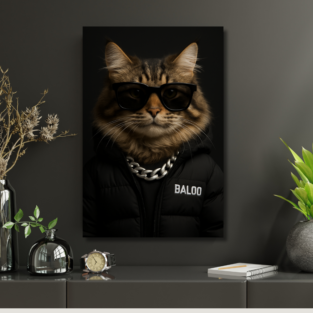 Portrait Animal Personnalisé Streetwear – Poster Chien ou Chat Style Mode Moderne avec Prénom