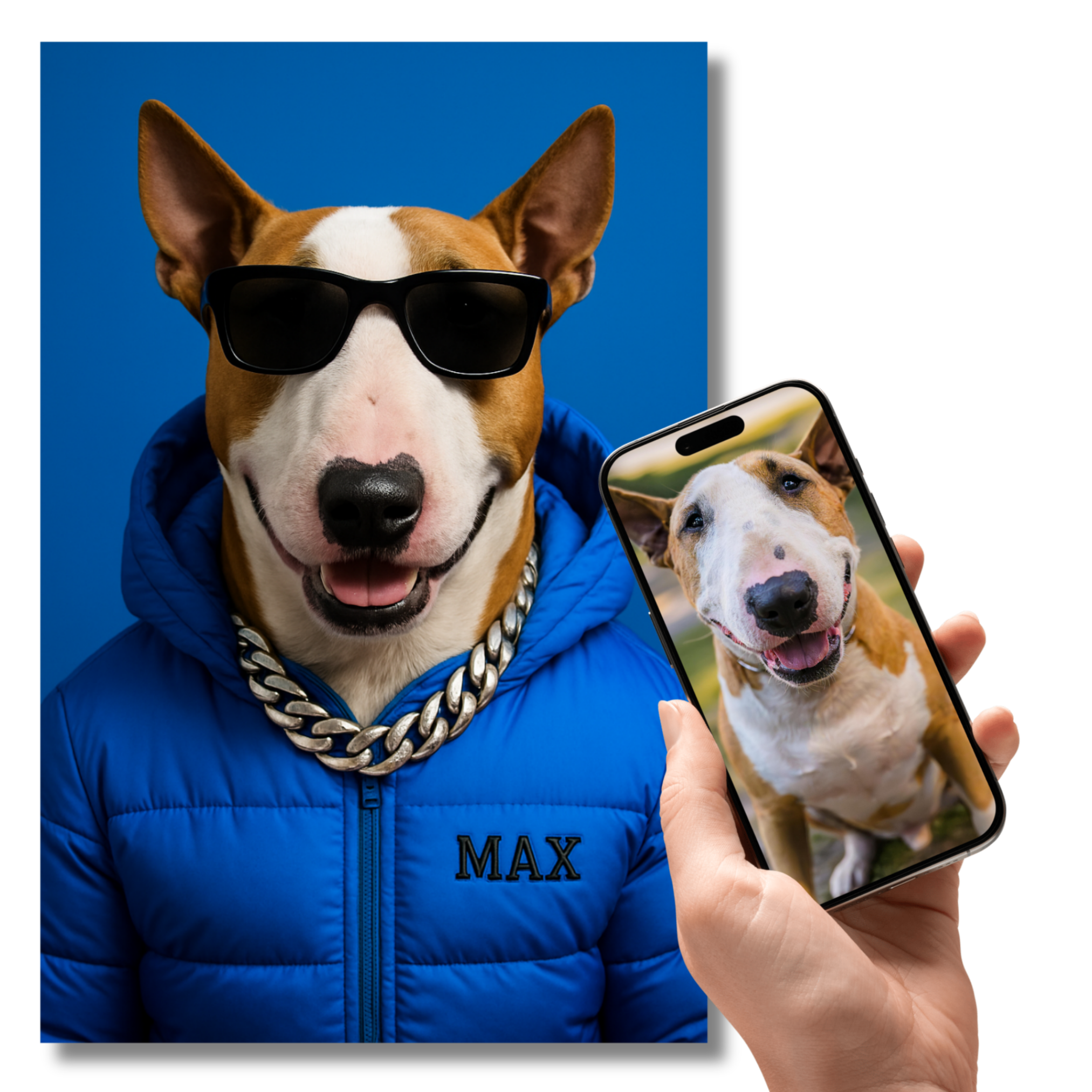 Portrait Animal Personnalisé Streetwear – Poster Chien ou Chat Style Mode Moderne avec Prénom