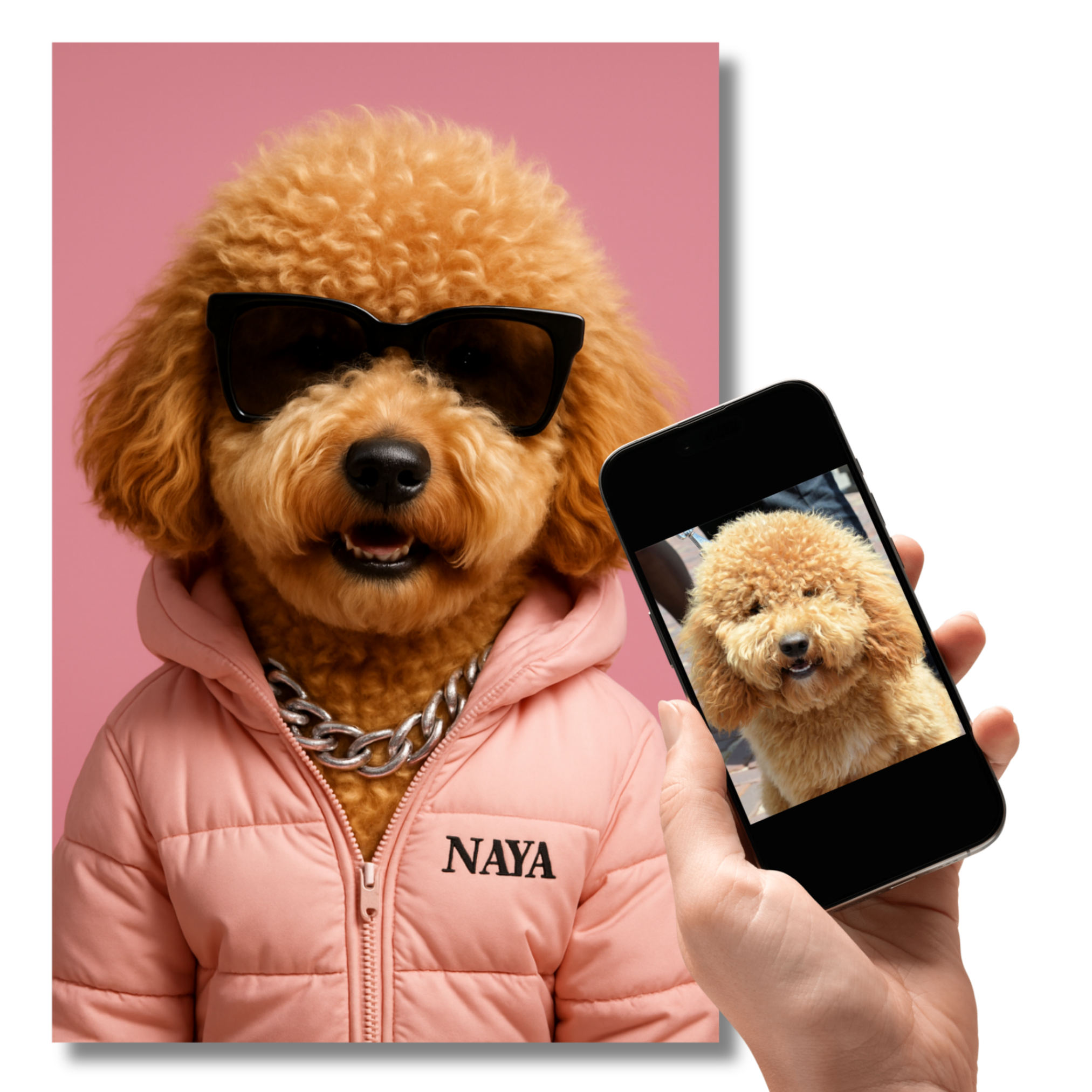 Portrait Animal Personnalisé Streetwear – Poster Chien ou Chat Style Mode Moderne avec Prénom