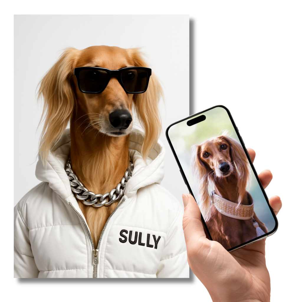 Portrait Animal Personnalisé Streetwear – Poster Chien ou Chat Style Mode Moderne avec Prénom