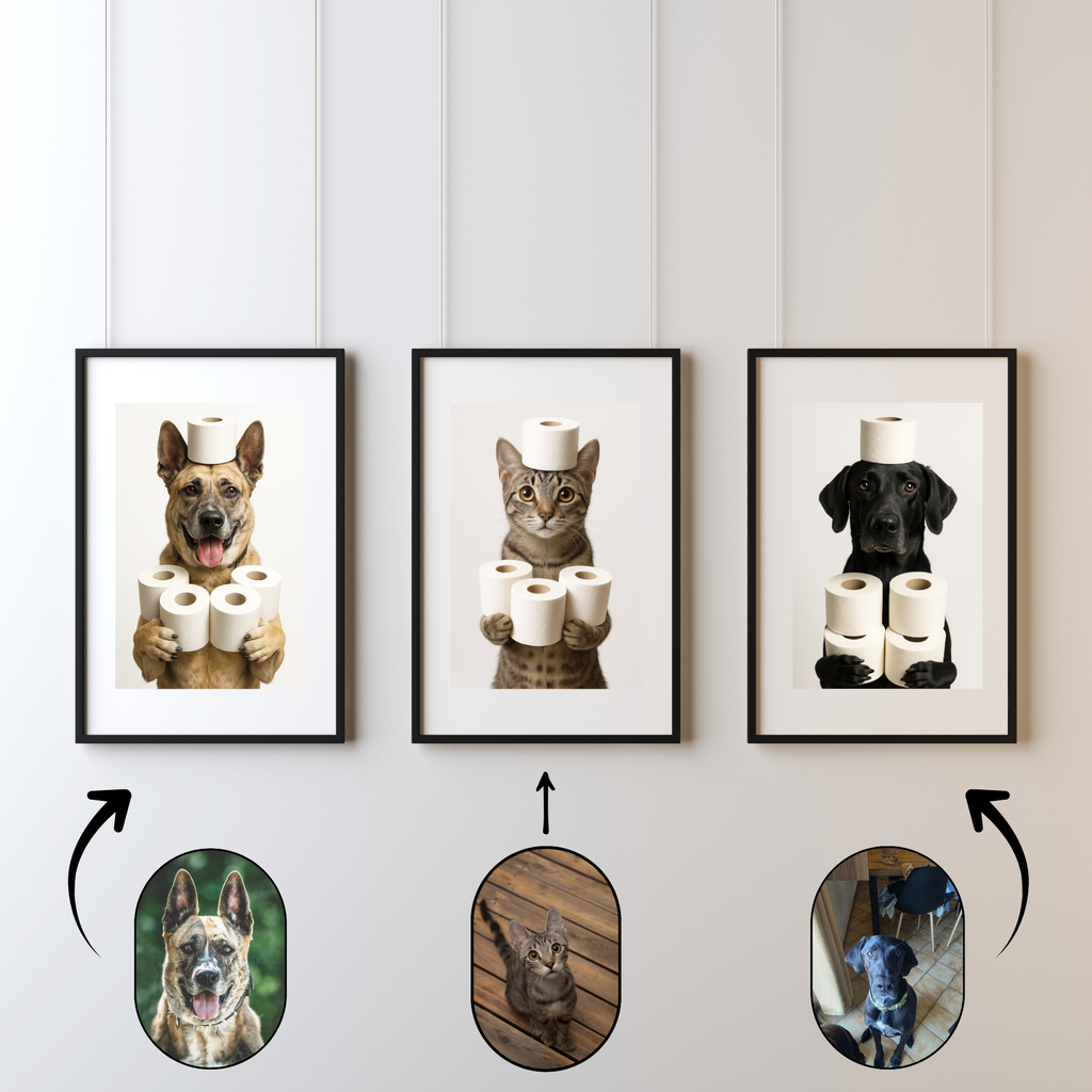 Portrait Animal Personnalisé Humoristique – Poster Drôle Chien ou Chat avec Votre Photo