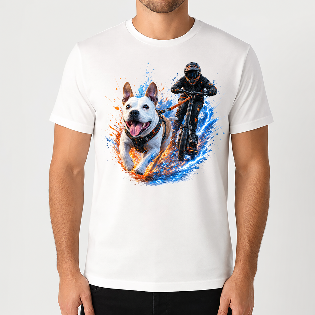 T-Shirt Cani Trottinette Personnalisé – Portrait Chien Sportif Personnalisé – T-Shirt Unisexe – Cadeau Original Passion Chien & Cani Sport