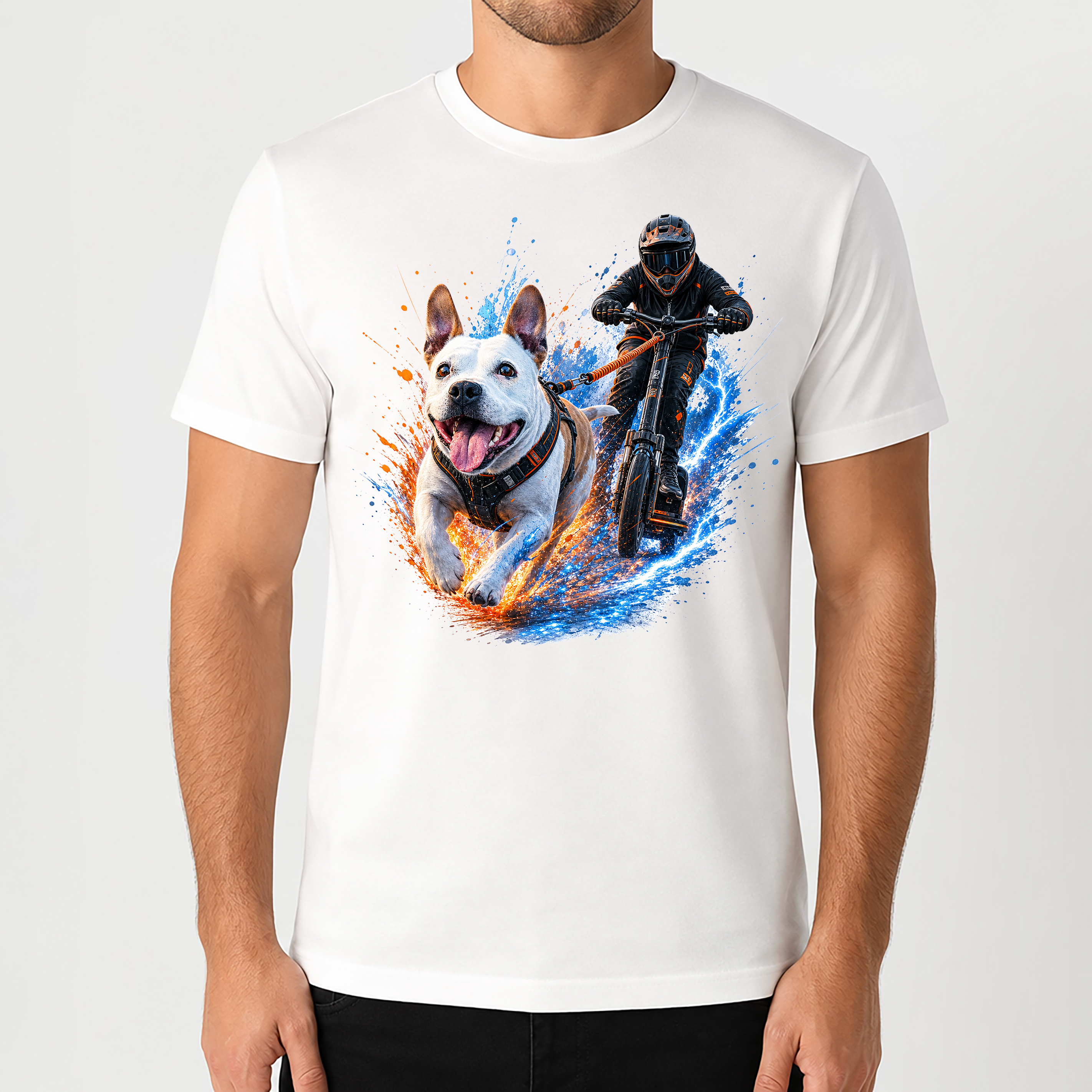 T-Shirt Cani Trottinette Personnalisé – Portrait Chien Sportif Personnalisé – T-Shirt Unisexe – Cadeau Original Passion Chien & Cani Sport