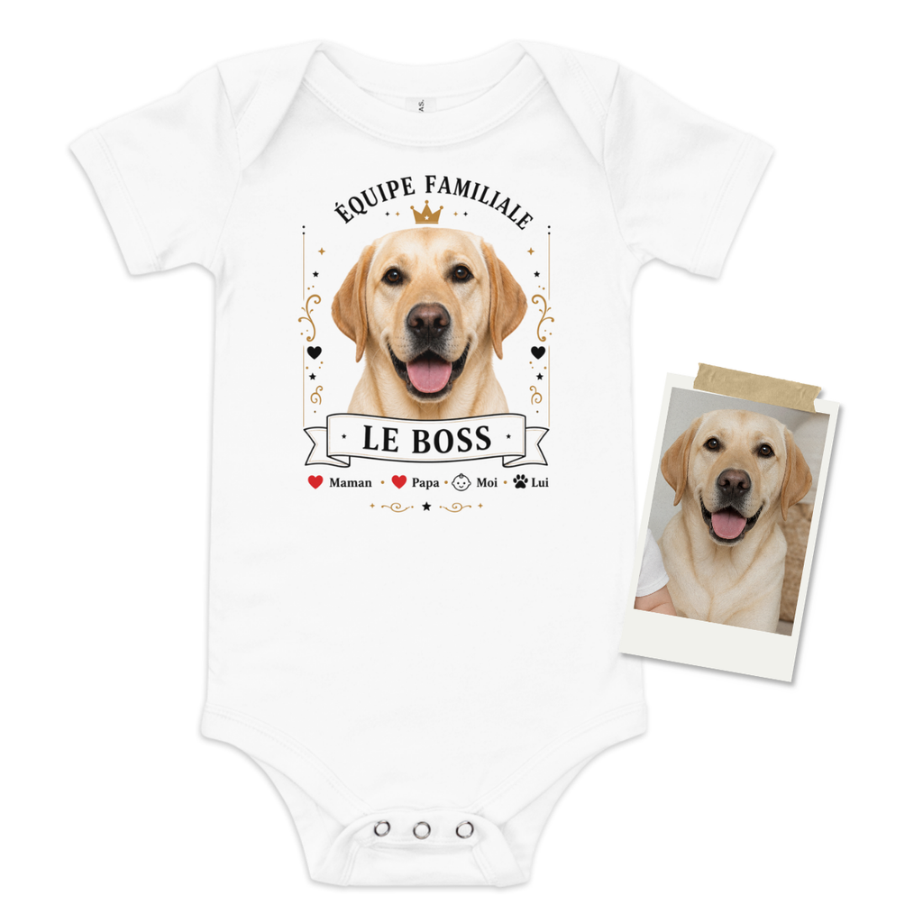 Body bébé personnalisé – Équipe familiale | Le Boss – Avec la photo de votre animal