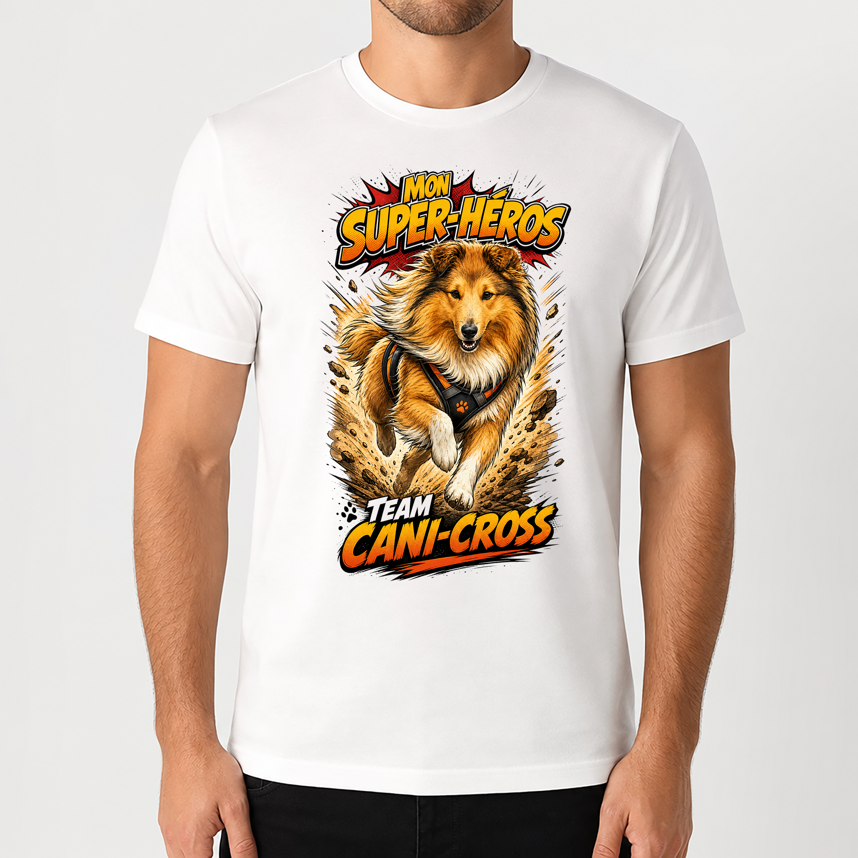 T-shirt Cani-Cross Personnalisé avec Votre Chien – T-shirt Unisexe – Mon Super-Héros