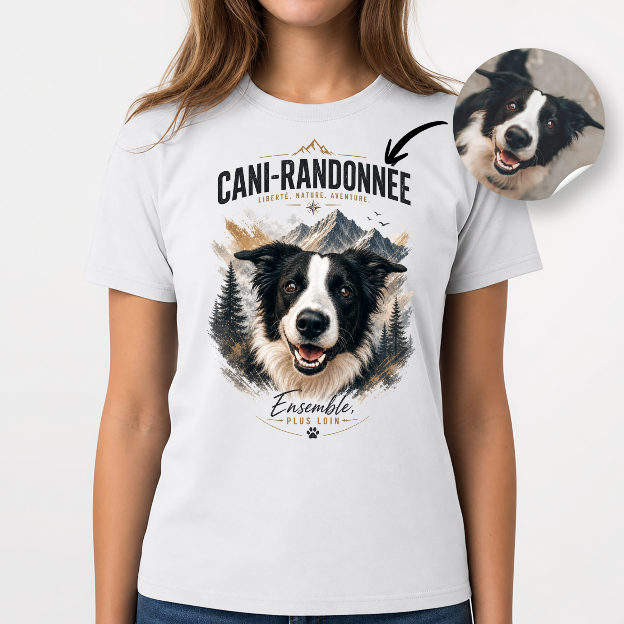 T-shirt Cani-Randonnée Personnalisé avec Votre Chien – T-shirt Unisexe – Design Outdoor Premium