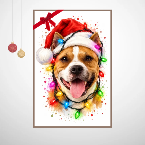 Portrait Animal Personnalisé Noël – Chien, Chat & Autres Animaux | Poster Festif