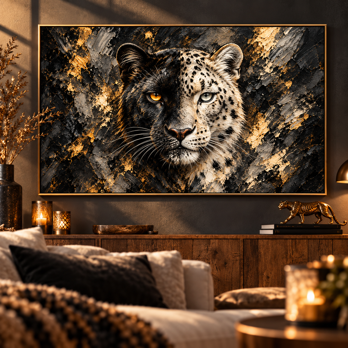 Âmes Sauvages – Poster Panthère Noire et Léopard des Neiges | Collection Wild Luxury