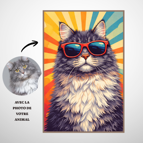 Poster Animal Personnalisé Fun – Portrait Chien ou Chat avec Lunettes Style Pop Coloré