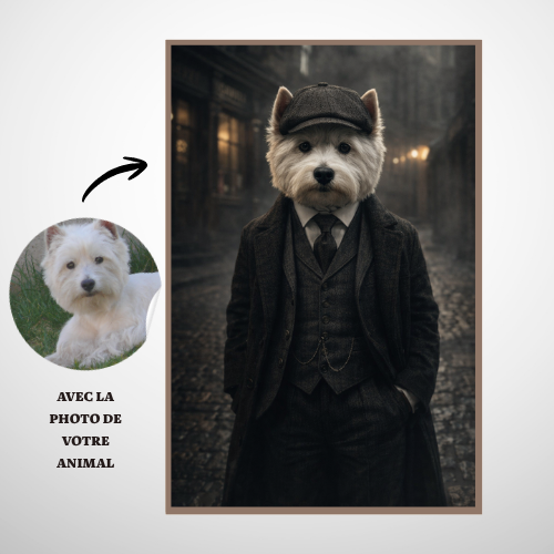 Portrait Animal Personnalisé Vintage – Poster Chien ou Chat Style Gentleman Élégant