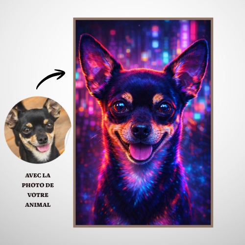 Portrait Animal Néon Personnalisé – Poster Chien ou Chat Style Cyberpunk Coloré