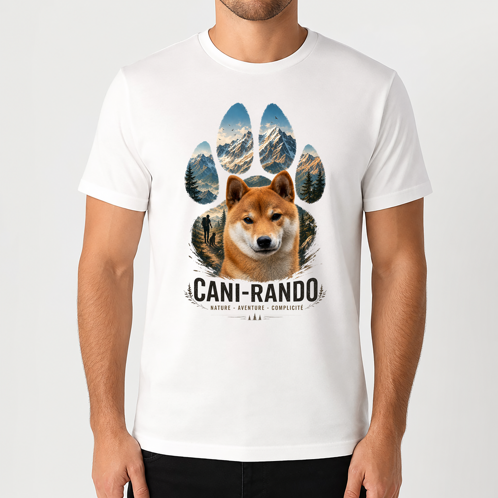 T-shirt Cani-Rando Personnalisé avec Votre Chien – T-shirt Unisexe – Design Nature & Montagne