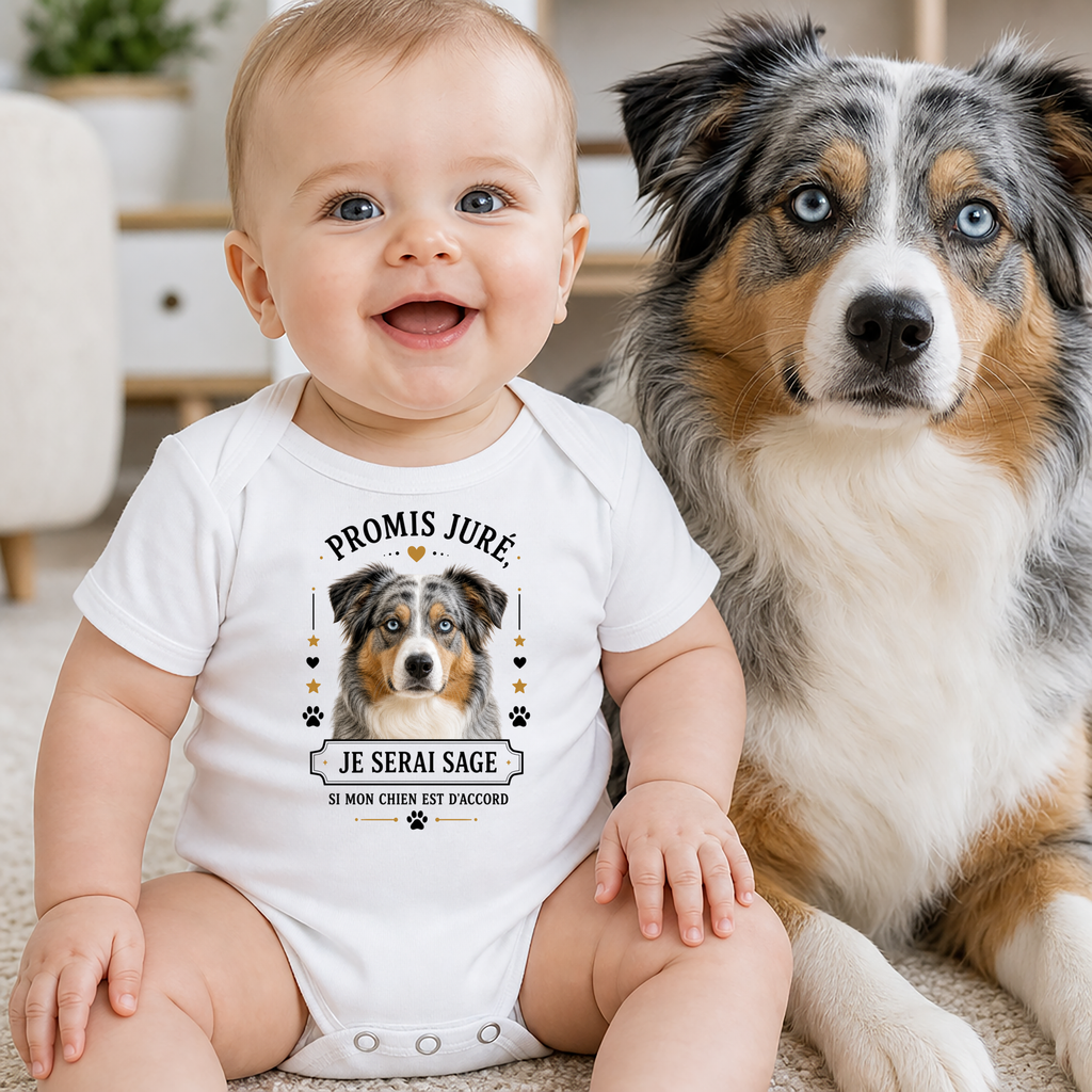 Body bébé personnalisé – Promis juré, je serai sage si mon animal est d'accord | Cadeau naissance original