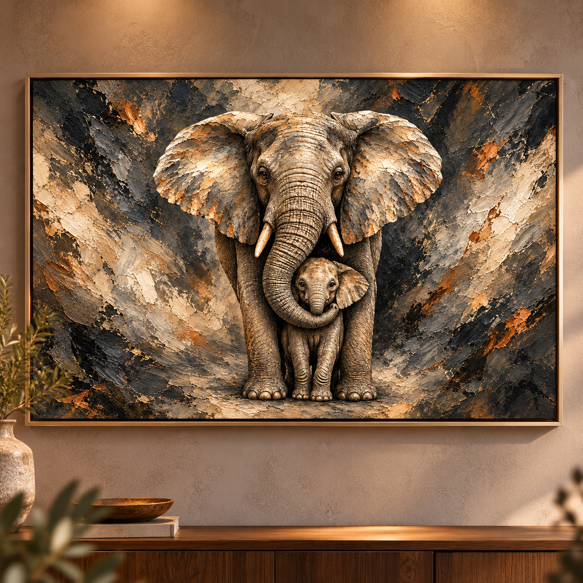 Instinct Maternel – Poster Éléphants Mère et Petit | Collection Wild Luxury
