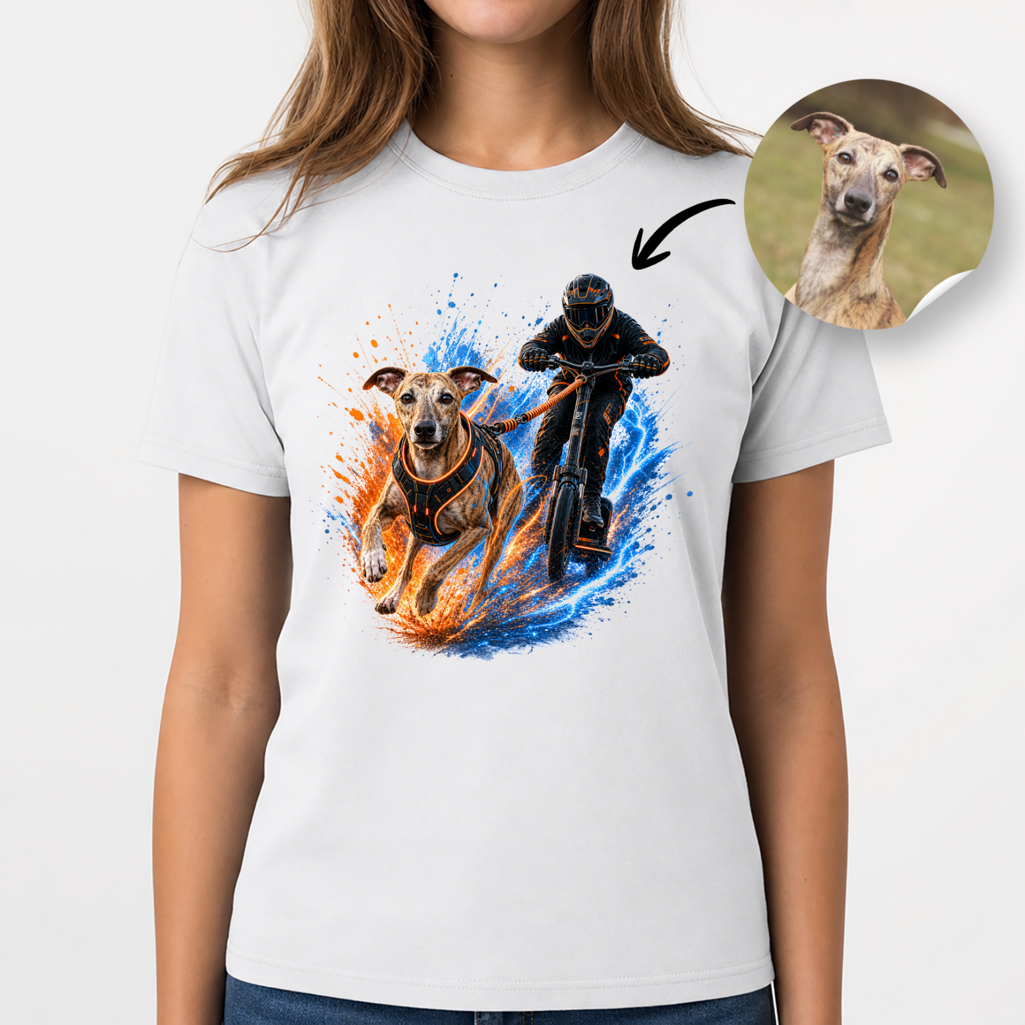 T-Shirt Cani Trottinette Personnalisé – Portrait Chien Sportif Personnalisé – T-Shirt Unisexe – Cadeau Original Passion Chien & Cani Sport
