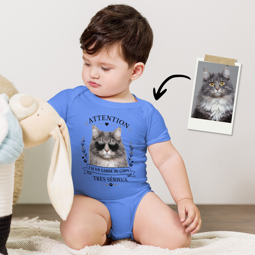 Body bébé personnalisé – Mon garde du corps à 4 pattes | Cadeau naissance avec photo de votre animal