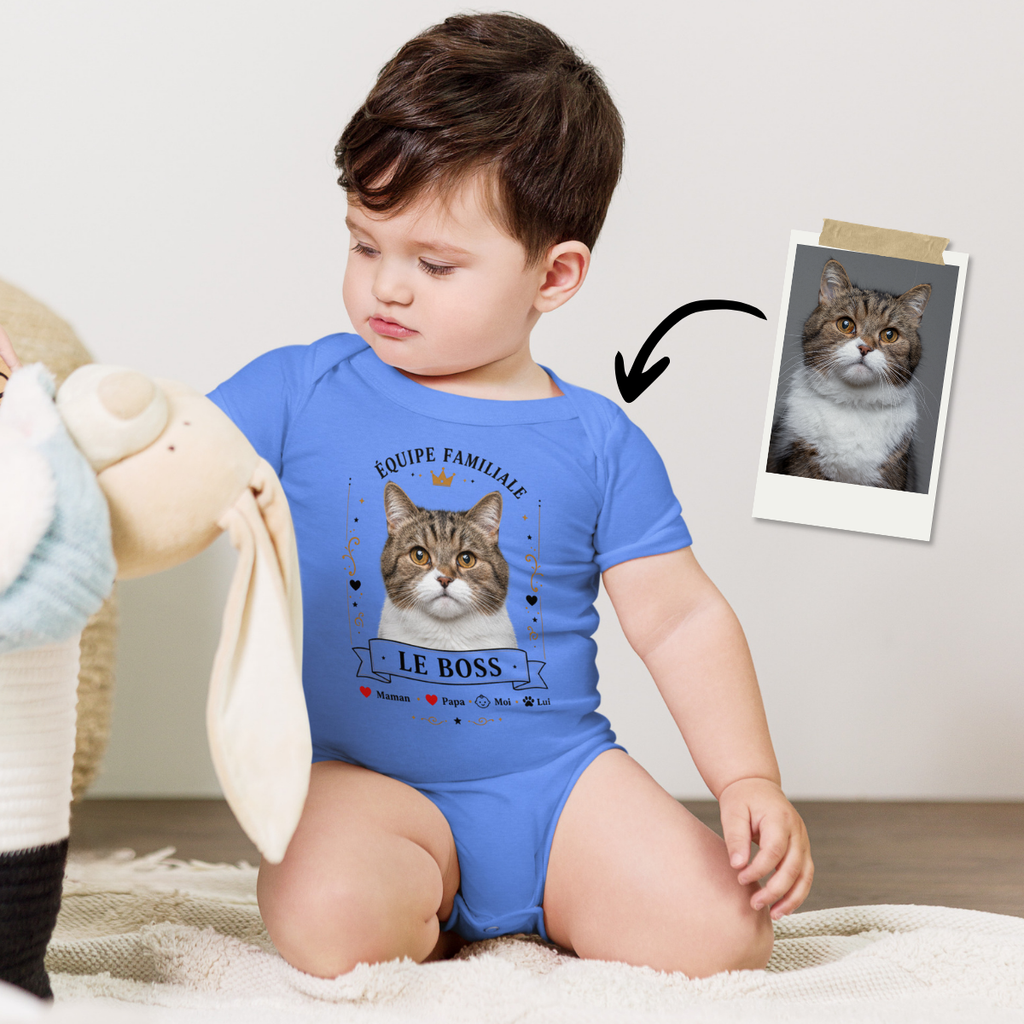 Body bébé personnalisé – Équipe familiale | Le Boss – Avec la photo de votre animal