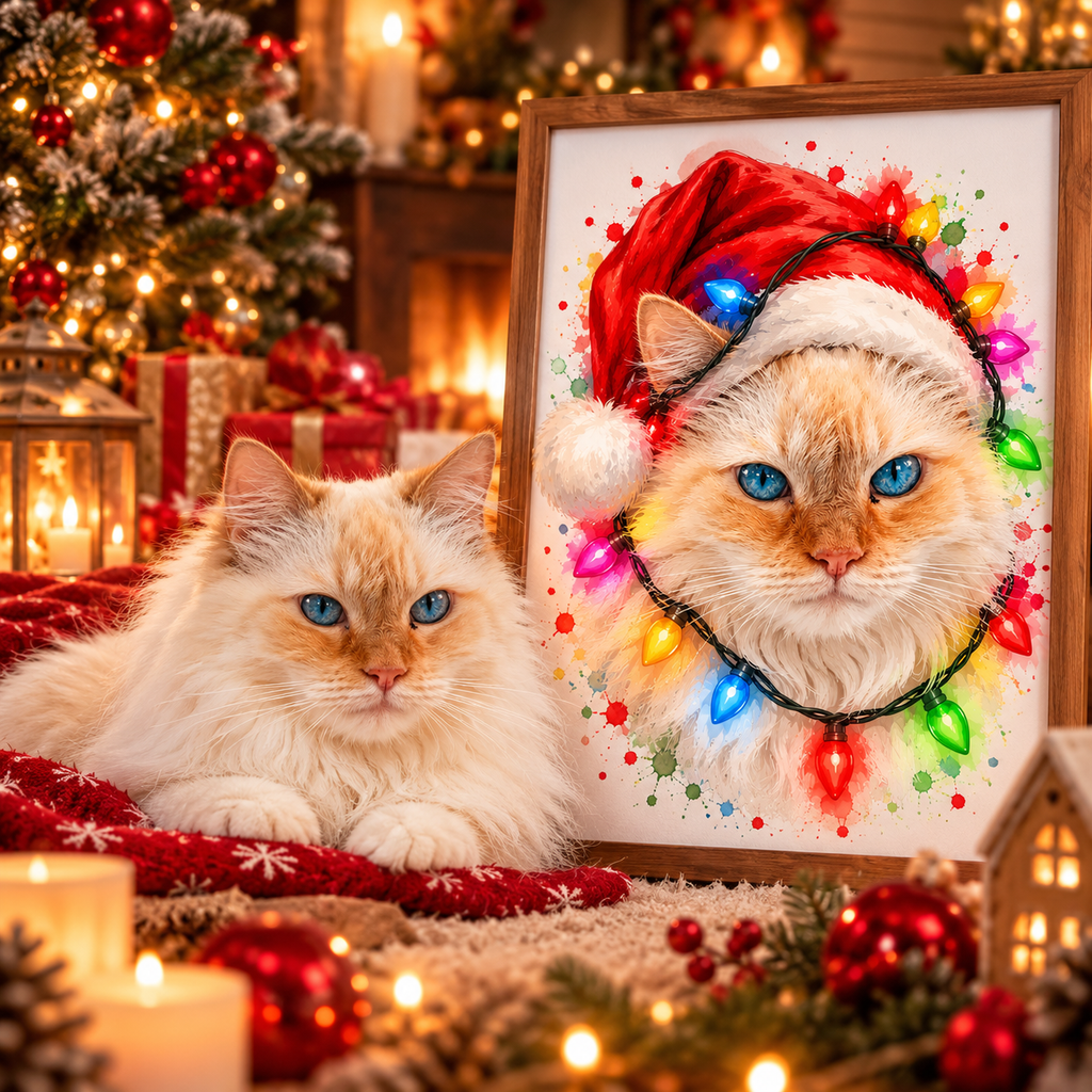Portrait Animal Personnalisé Noël – Chien, Chat & Autres Animaux | Poster Festif