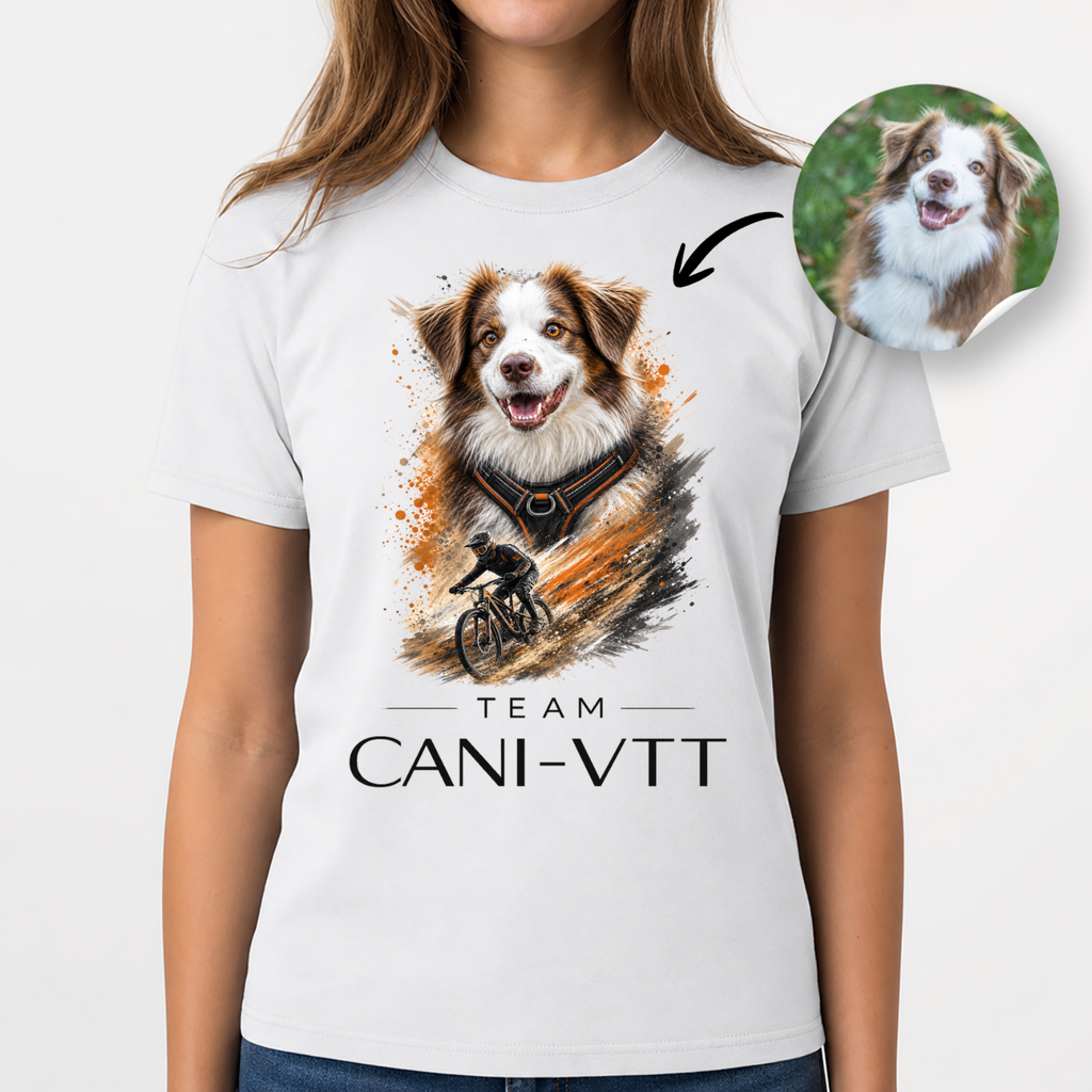 T-shirt Personnalisé Cani-VTT Personnalisé avec Votre Chien – Cadeau Sport Canin Unisexe