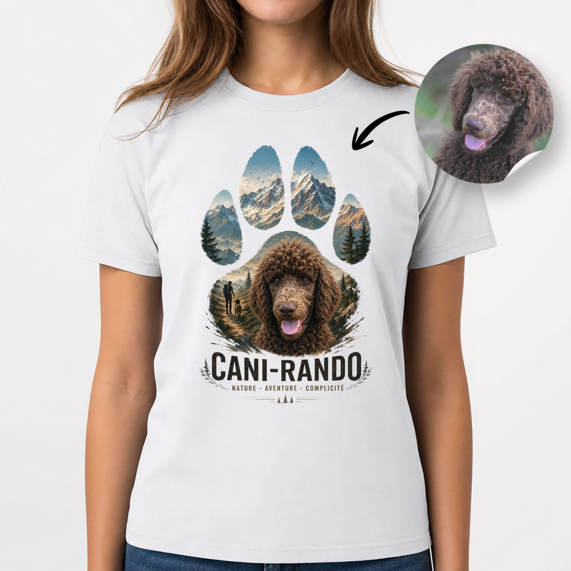 T-shirt Cani-Rando Personnalisé avec Votre Chien – T-shirt Unisexe – Design Nature & Montagne