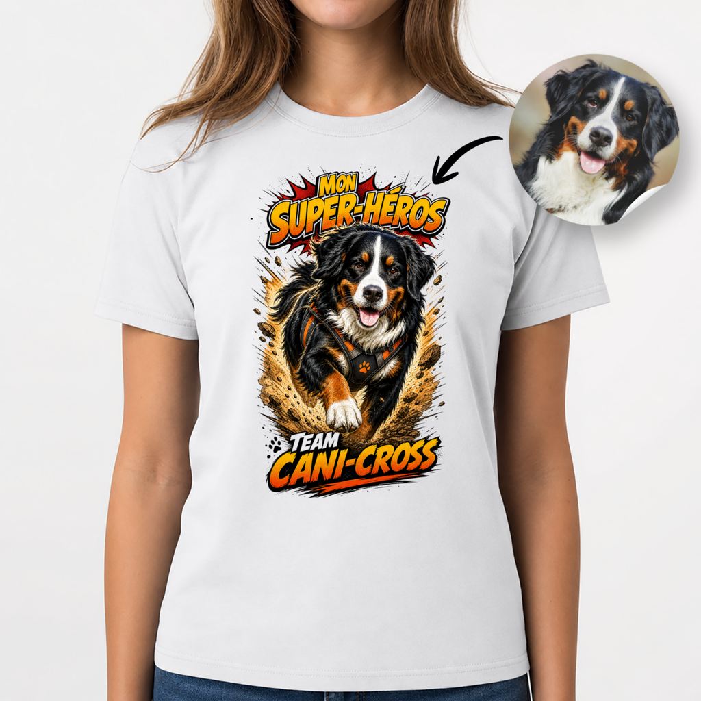 T-shirt Cani-Cross Personnalisé avec Votre Chien – T-shirt Unisexe – Mon Super-Héros