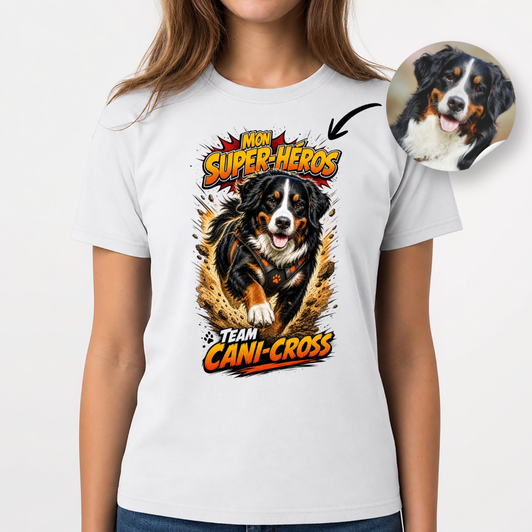 T-shirt Cani-Cross Personnalisé avec Votre Chien – T-shirt Unisexe – Mon Super-Héros