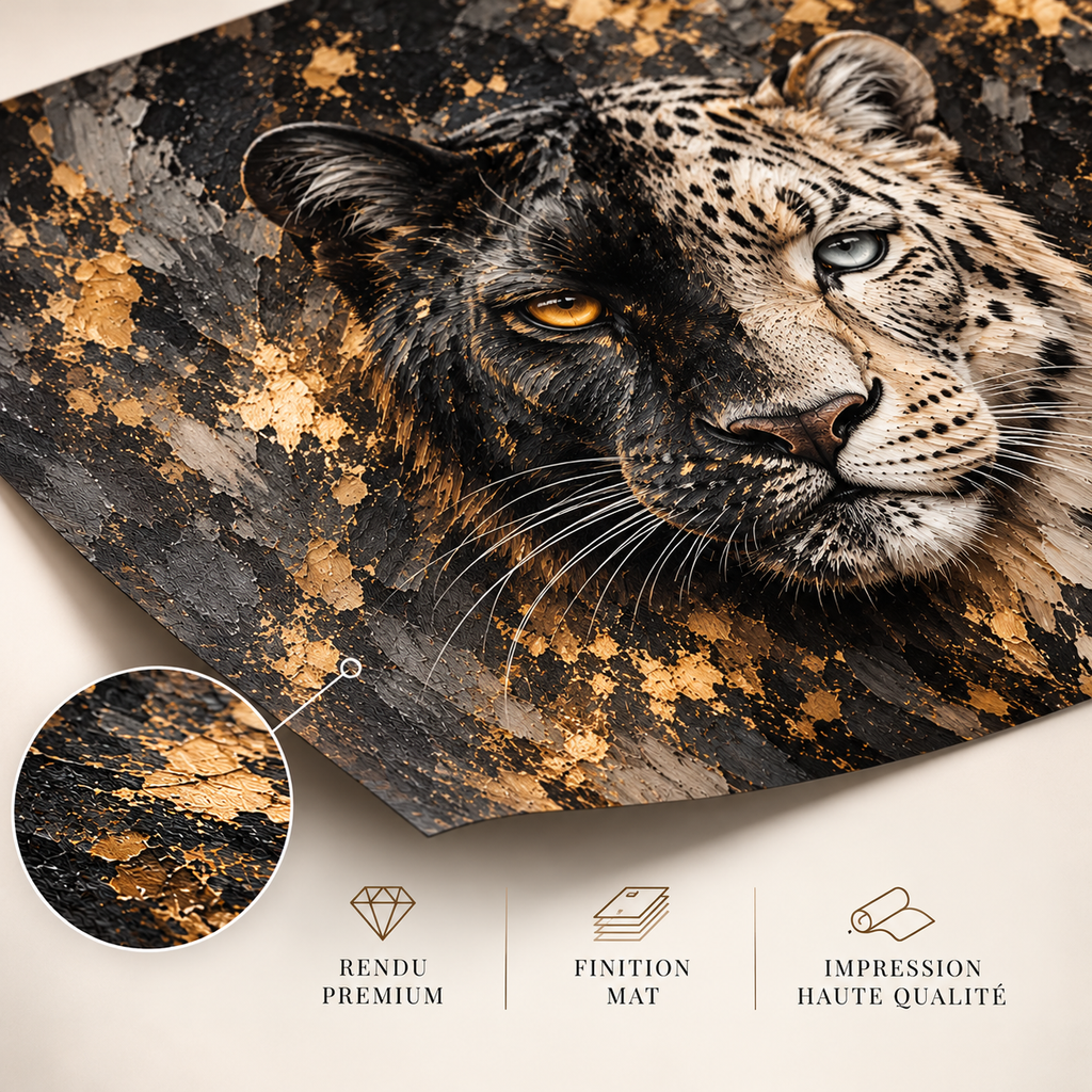 Âmes Sauvages – Poster Panthère Noire et Léopard des Neiges | Collection Wild Luxury