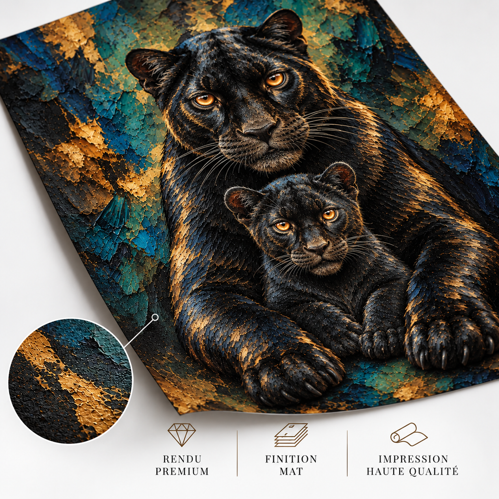 L'Instinct de Protéger – Poster Panthère Noire et Bébé Premium | Collection Wild Luxury