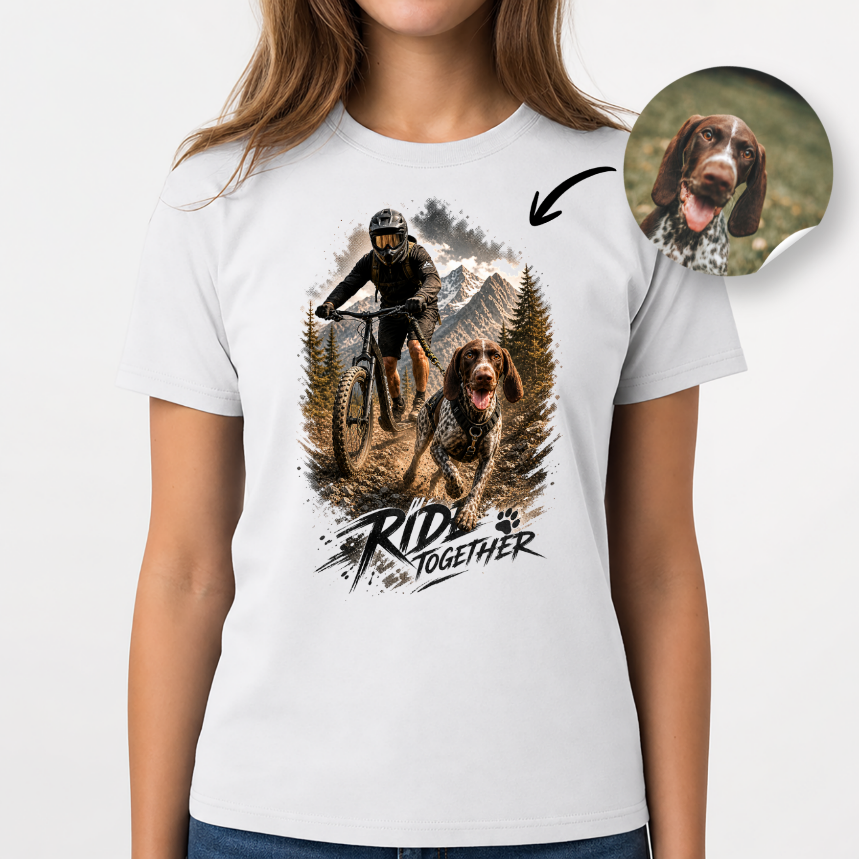 T-shirt Cani-Trottinette Personnalisé avec Votre Chien – T-shirt Unisexe – Ride Together