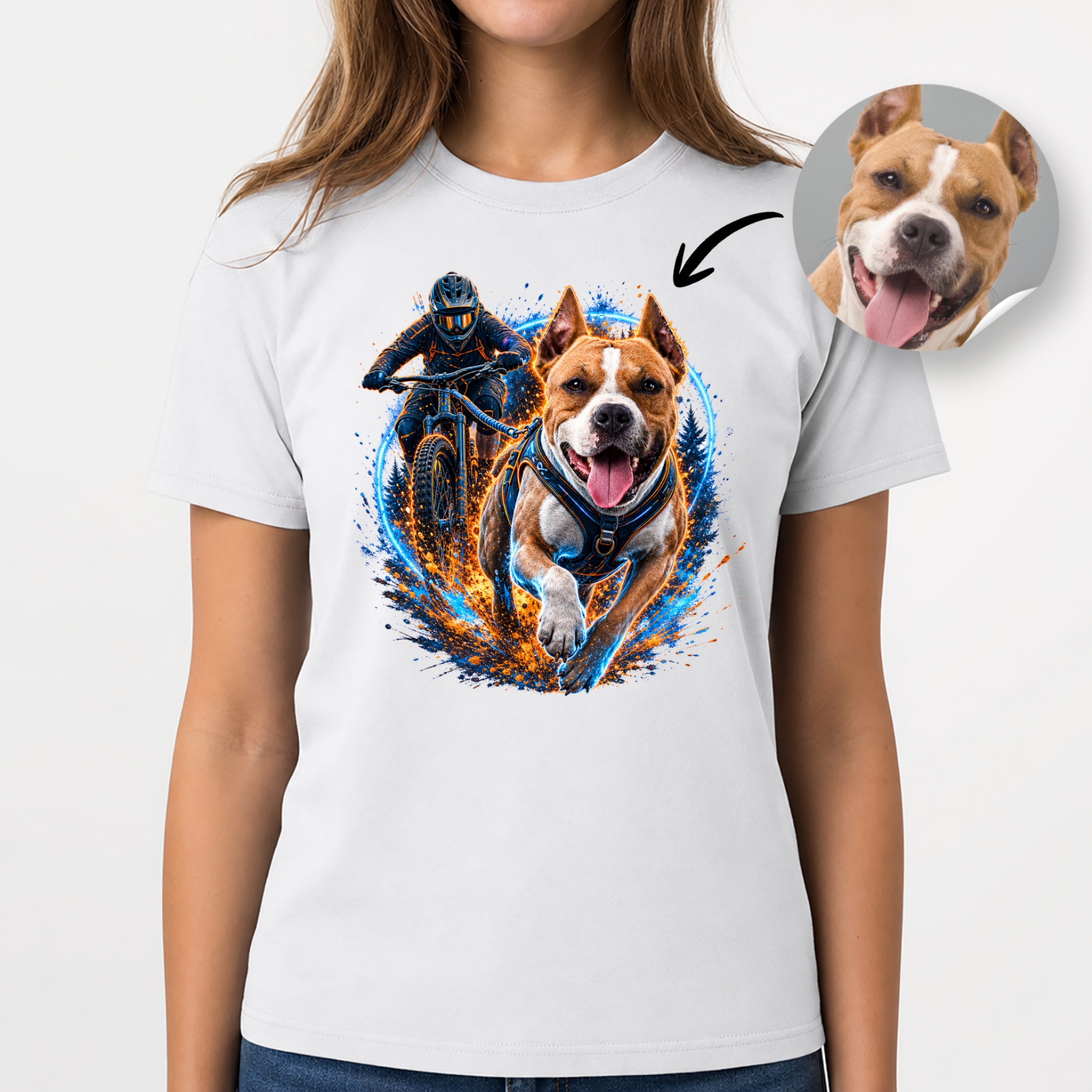 T-shirt Cani VTT Personnalisé avec Chien – T-shirt Unisexe 100% Coton – Cadeau Sport Canin