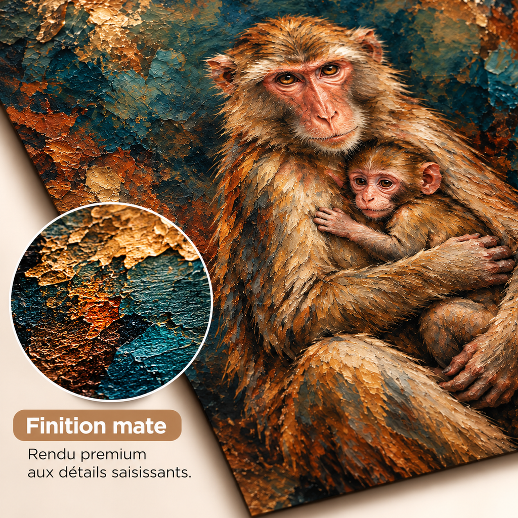 Étreinte Sauvage – Poster Singe Maman & Bébé Premium | Collection Wild Luxury