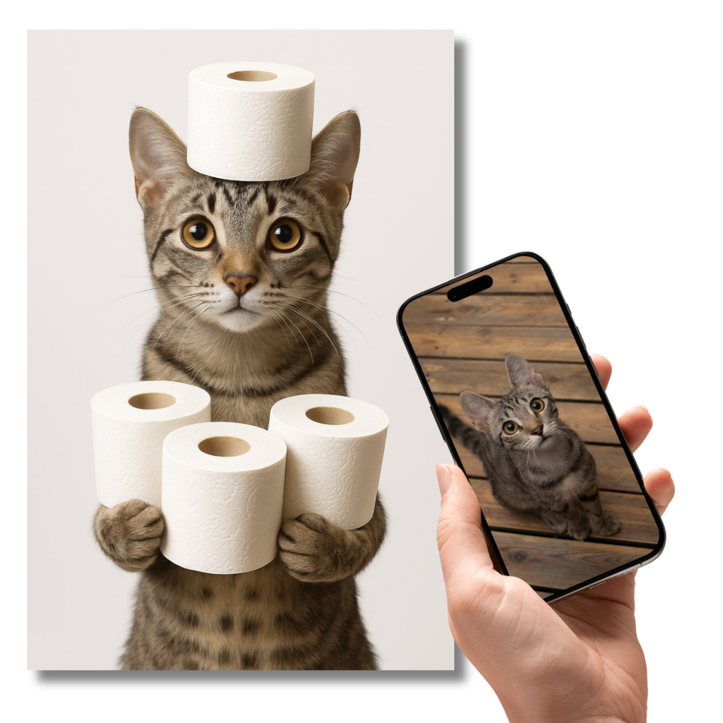 Portrait Animal Personnalisé Humoristique – Poster Drôle Chien ou Chat avec Votre Photo