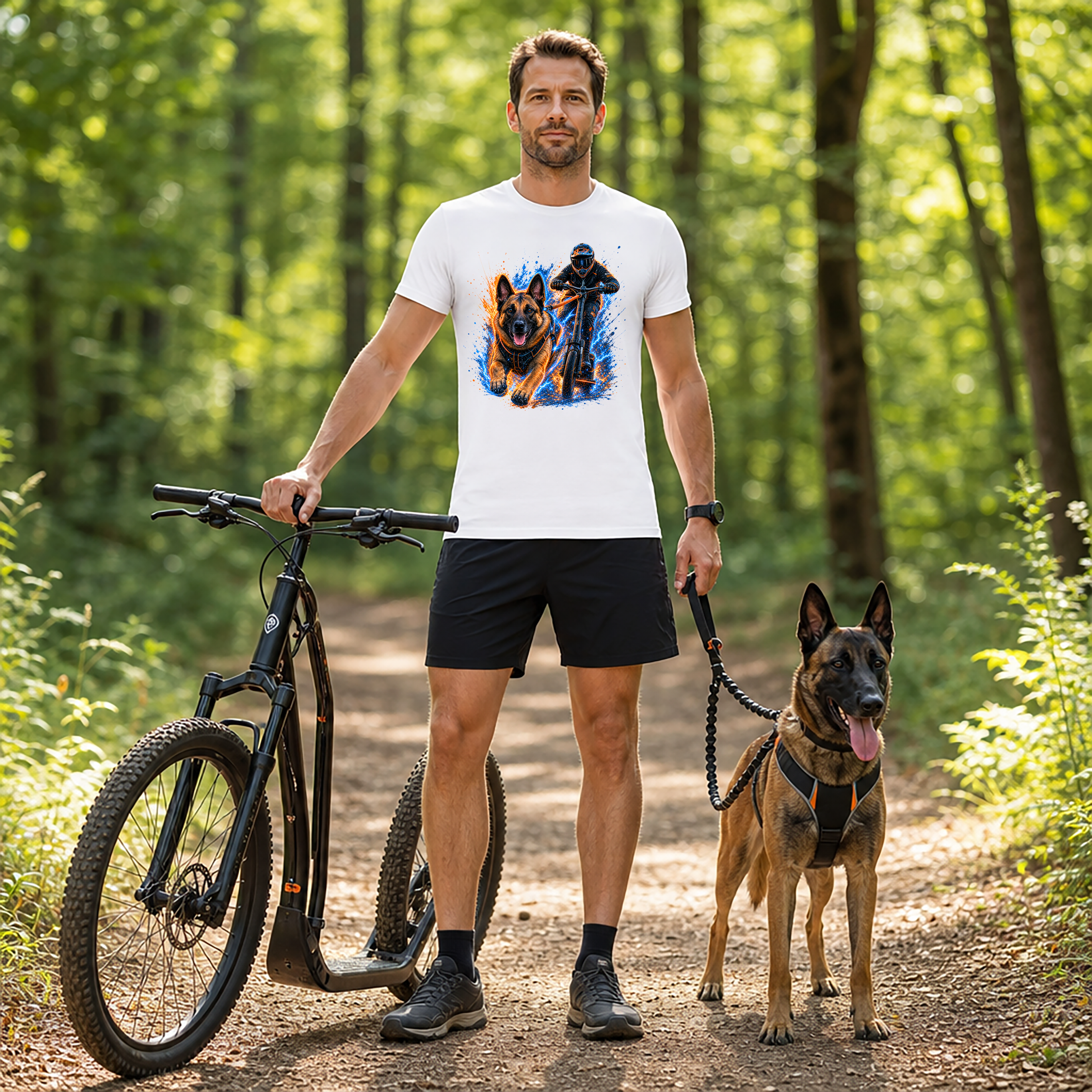T-Shirt Cani Trottinette Personnalisé – Portrait Chien Sportif Personnalisé – T-Shirt Unisexe – Cadeau Original Passion Chien & Cani Sport
