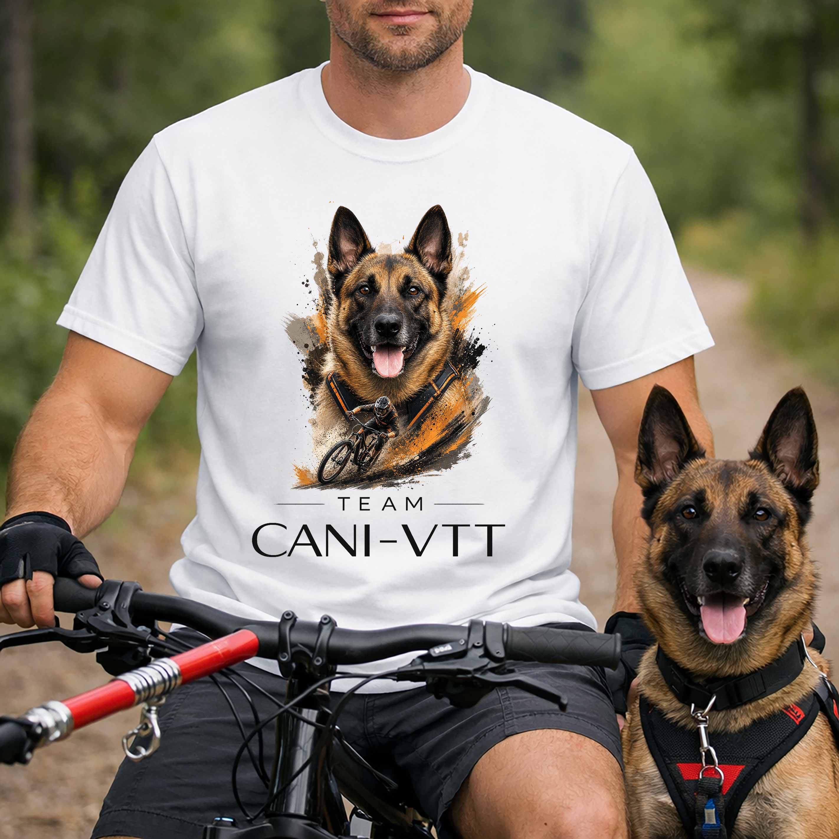 T-shirt Personnalisé Cani-VTT Personnalisé avec Votre Chien – Cadeau Sport Canin Unisexe